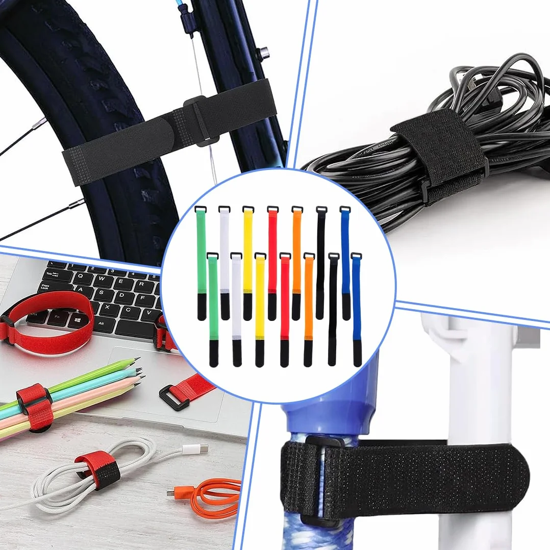 14 Piezas Bandas de Correa Bandas Elásticas con Cierres de Gancho y Bucle Banda de Cierre con Hebilla Para Organizar sus Cables de Extensión Mangueras Bicicleta Taller Garaje