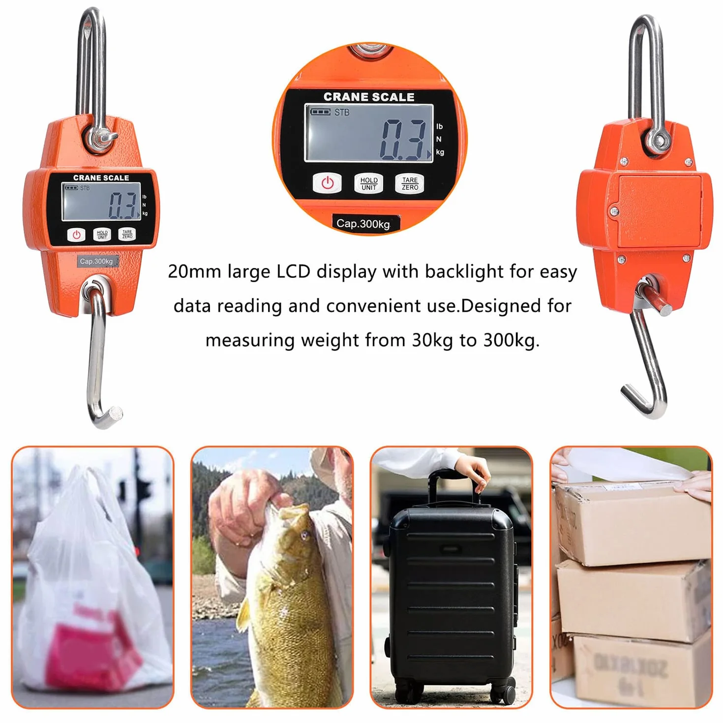 Báscula de Grúa Digital Colgante Electrónica - 300 kg/660 lb, Industrial Con Sensor Preciso, Mini LCD Portátil Con Gancho, Para Fábrica