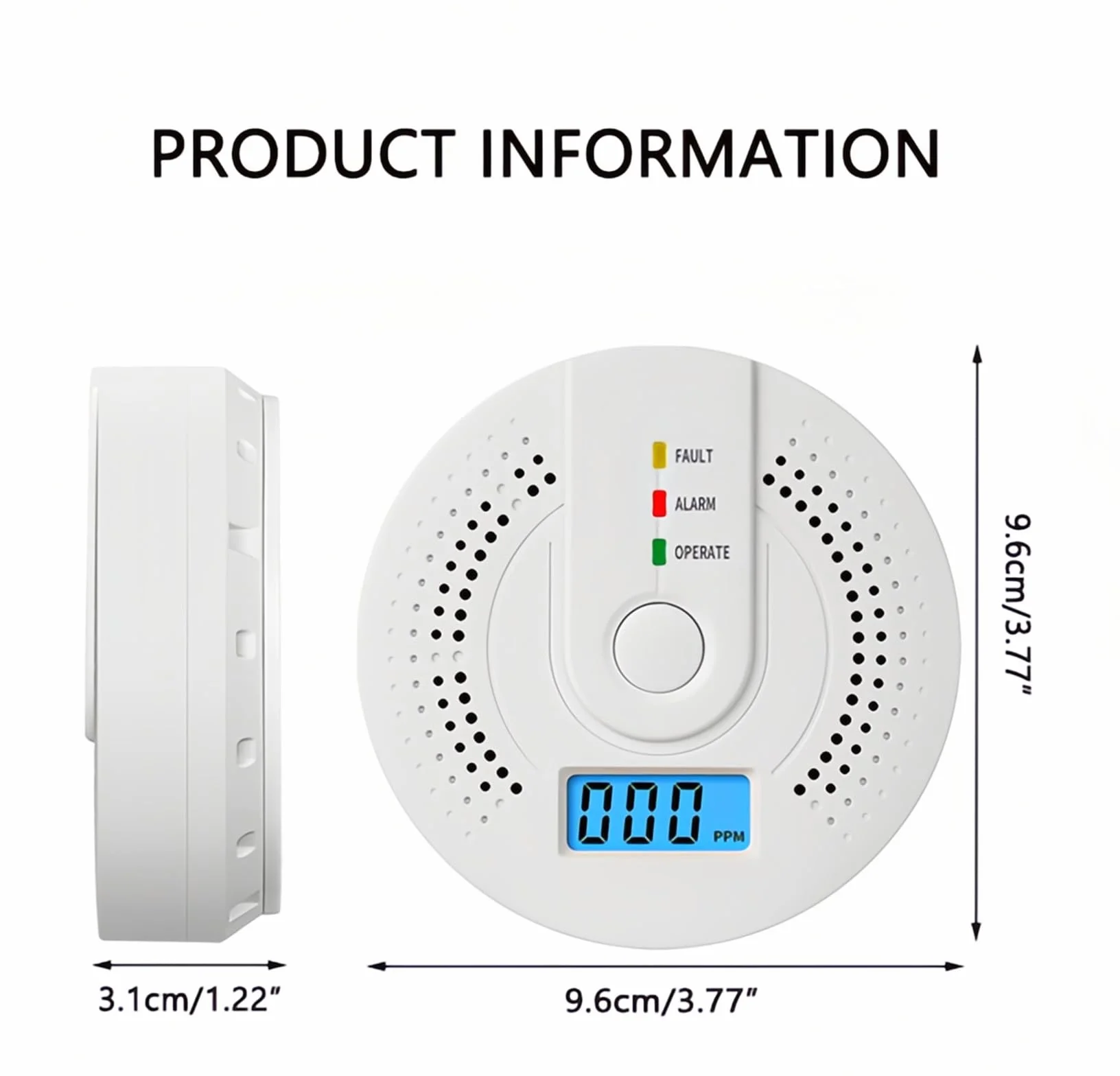 Detector MonóXido Carbono con Indicadores Led Luminosos y Audibles SeñAl de BateríA Baja Pantalla Digital BotóN Prueba para Viajes y Seguridad En El Hogar PortáTil