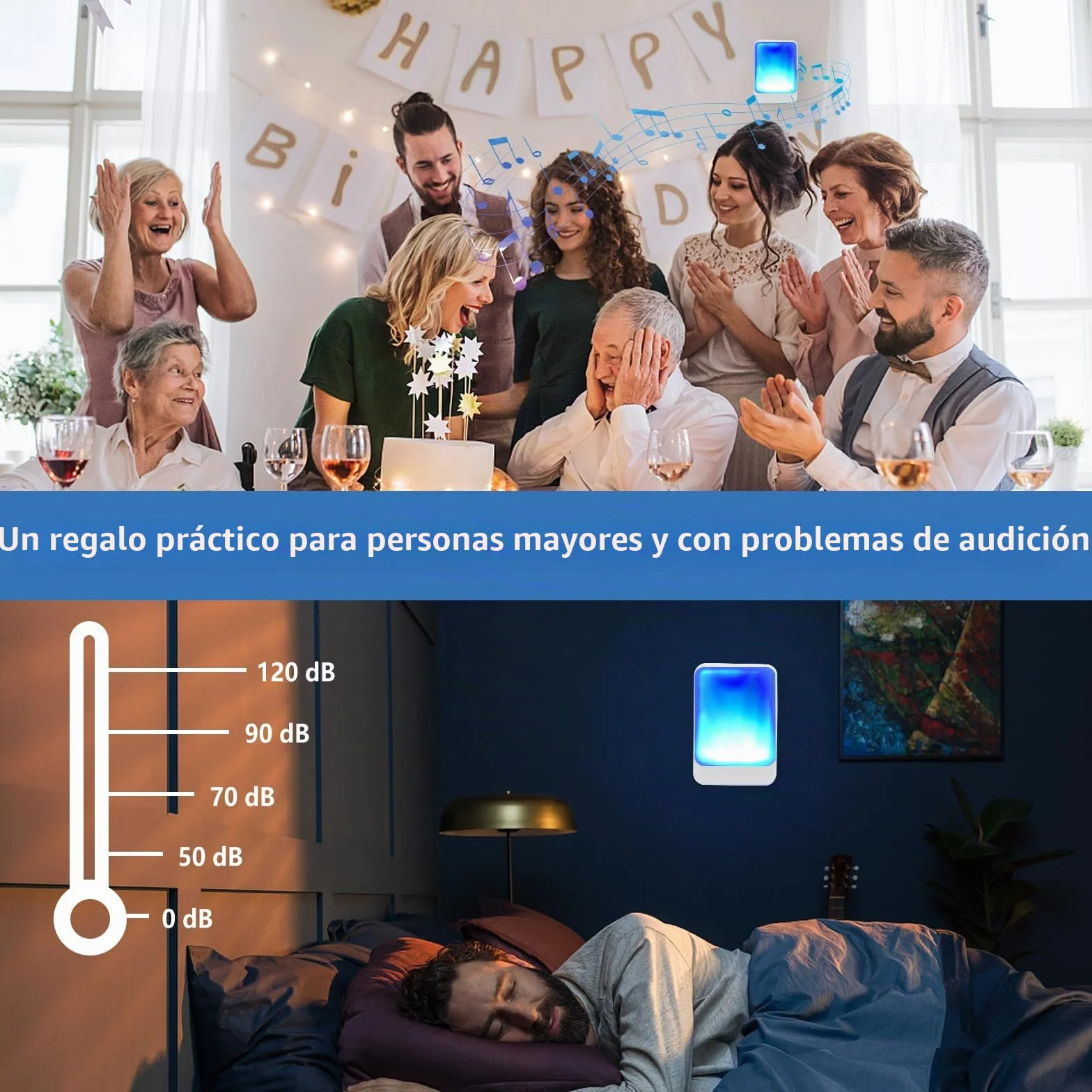 Timbre de puerta con flash fuerte con 7 colores de luz brillante y 4 volúmenes, timbres inalámbricos 183 metros, en casa/oficina, adecuado para ancianos, personas con discapacidad auditiva, 2