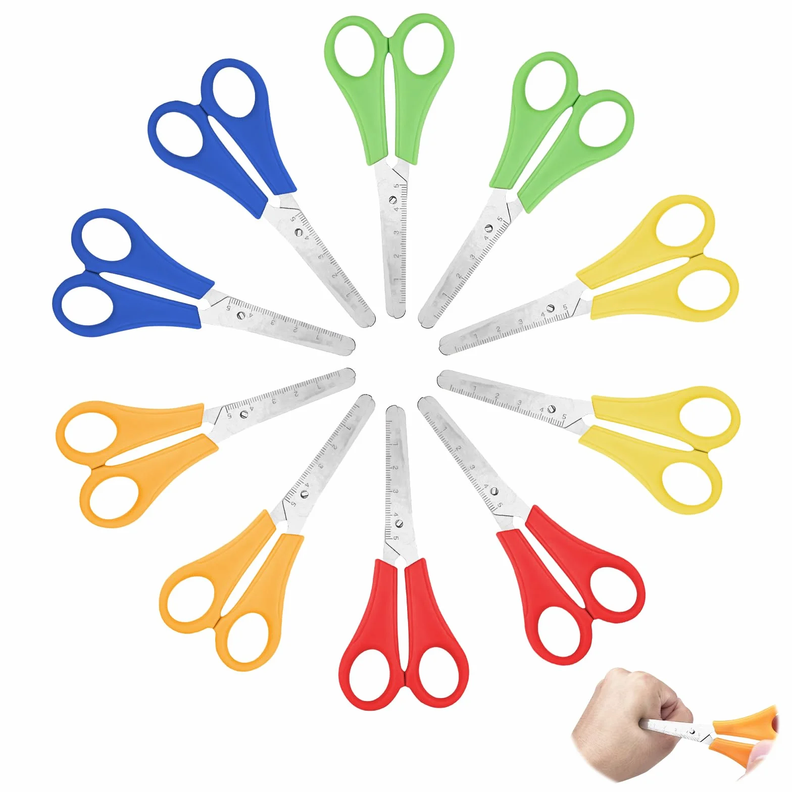 Newpop 10 Piezas Tijeras Escolares Punta Redonda, Tijeras Punta Roma Escolar, Scissors con Escala, Tijeras Niños para Aprender, Tijeras Manualidades, Tijeras Infantiles Colegio (13 cm, 5 Colores)