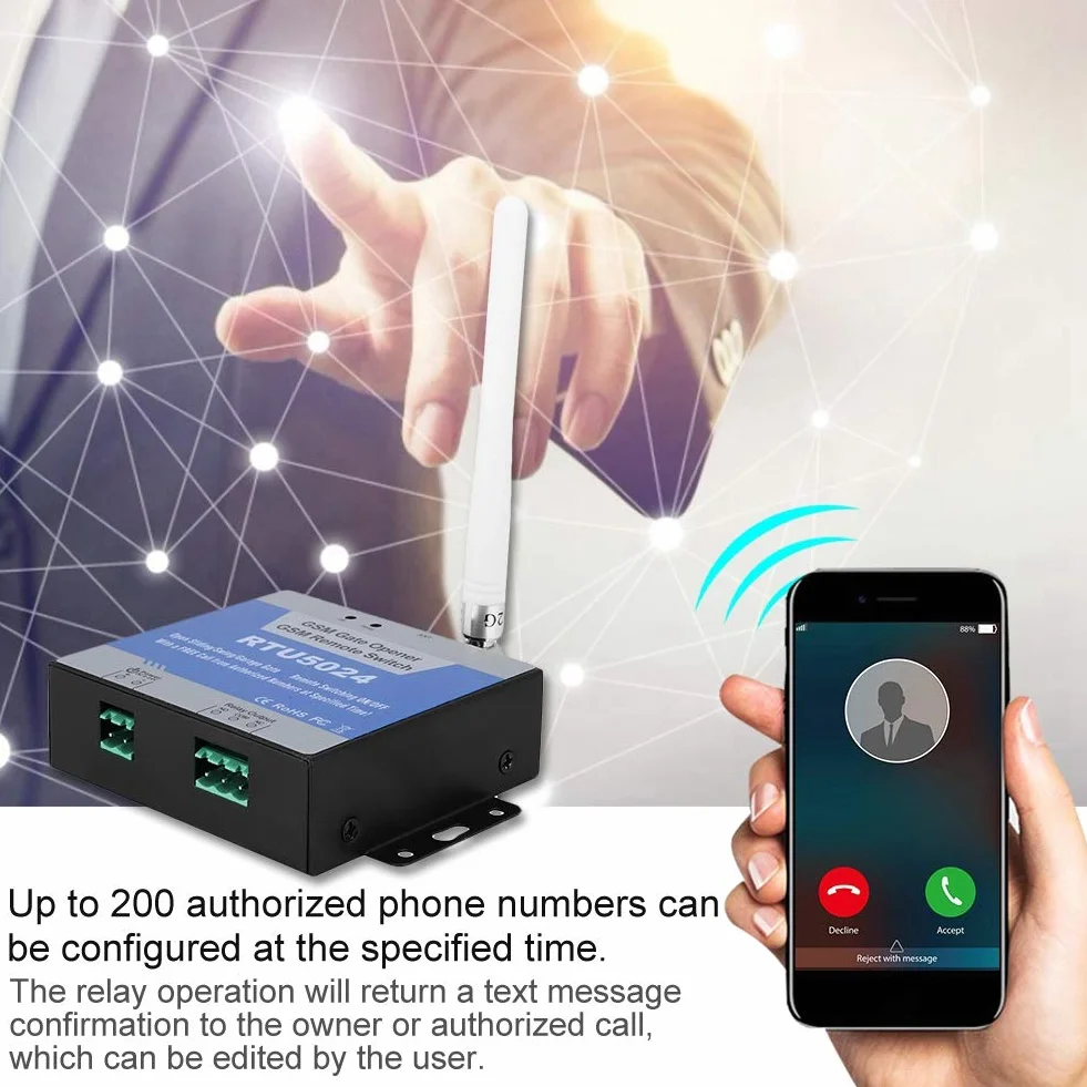GSM Gate Opener, RTU 5024 Access Controller, Remote On / Off Switch Llamada gratuita SMS Command Support 850/900/1800 / 1900MHz