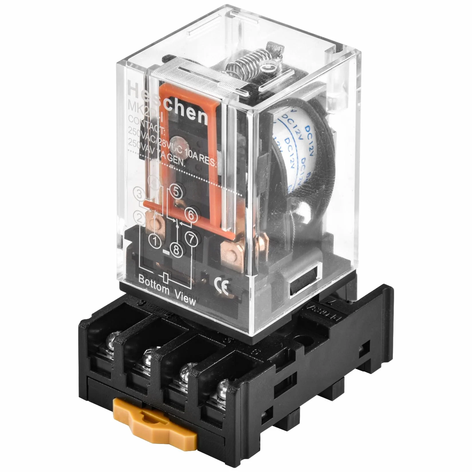 Heschen Gereral Relais MK2P-I DC 12V Bobina DPDT 8 pines con conector terminal enchufable PYF83A