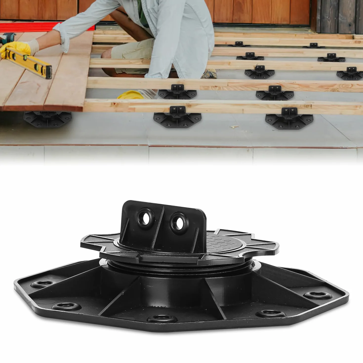 100 rodamientos de altura ajustable, 18-30 mm, rodamientos de terraza con pies ajustables, placas para subestructura de terraza, WPC, capacidad de carga de 600 kg