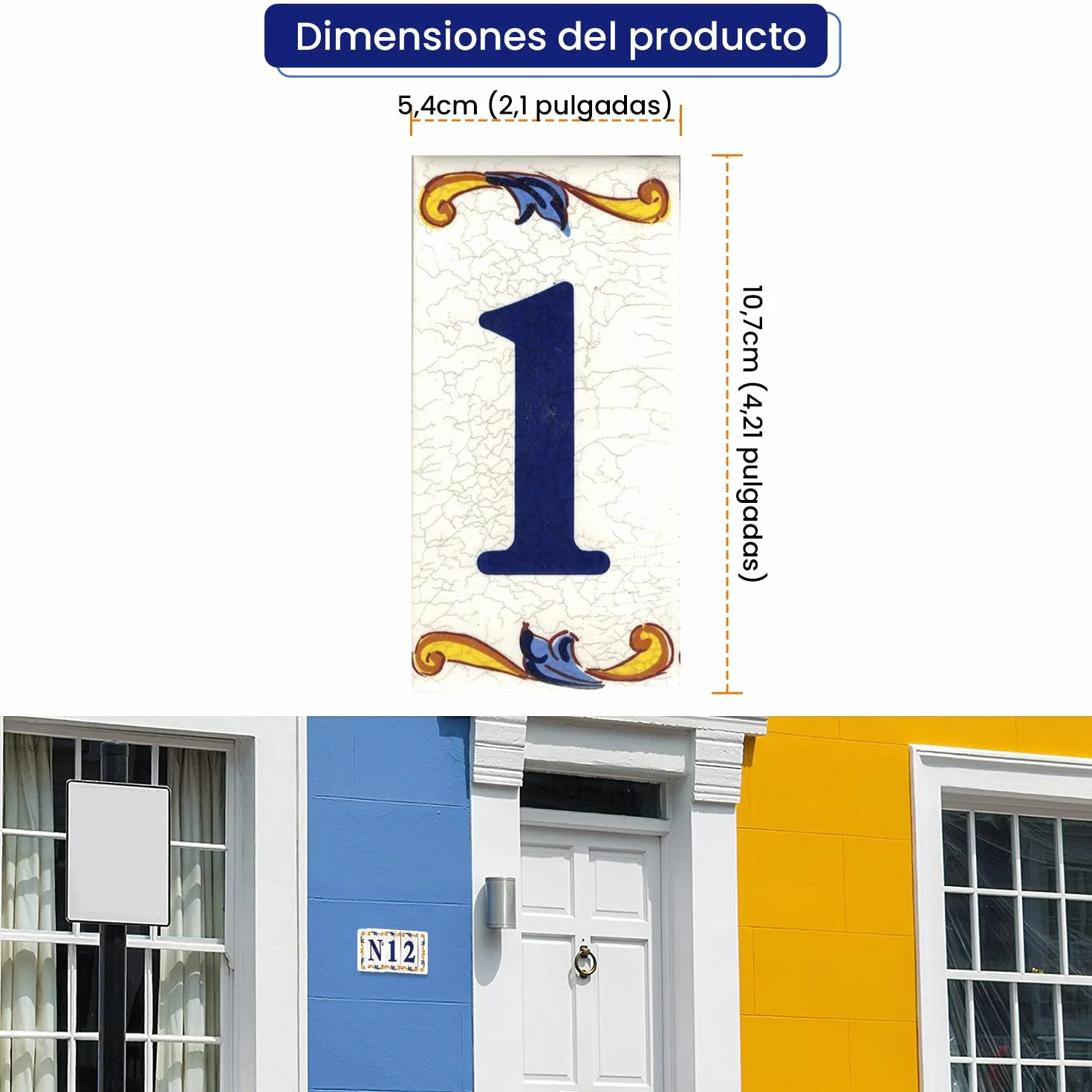 Números casa. Números y Letras en azulejo. Calca cerámica. Estilo craquelé. Nombres y direcciones. Diseño Craquelé 5,40x10,70 cms