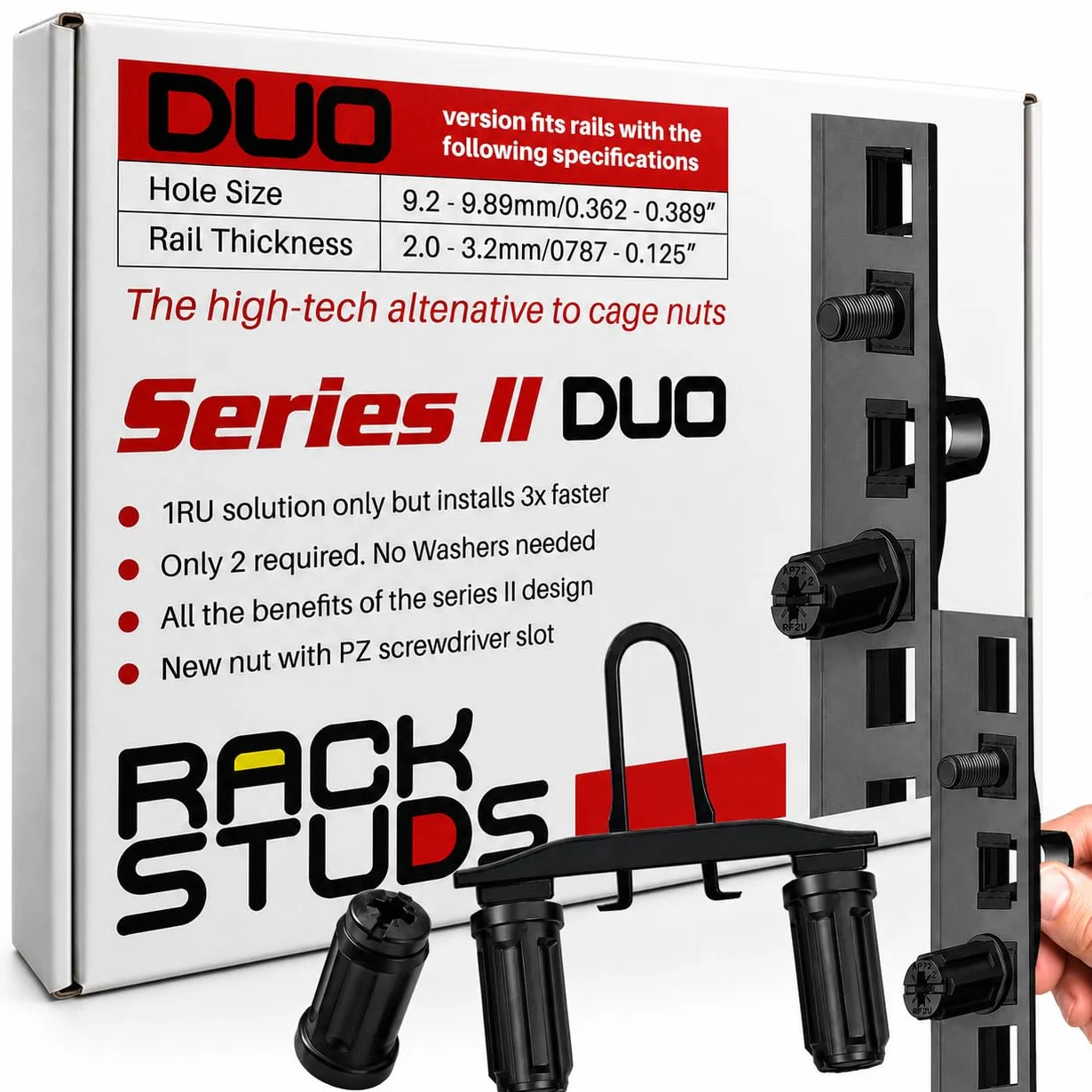 DUO50 1RU Series II Rack Mount Solution - Effortless Alternative to Traditional Rack Screws and Cage Nuts & Server Rack Screws Ideal for Server Hardware Setup - 50 Pack, Universal Version