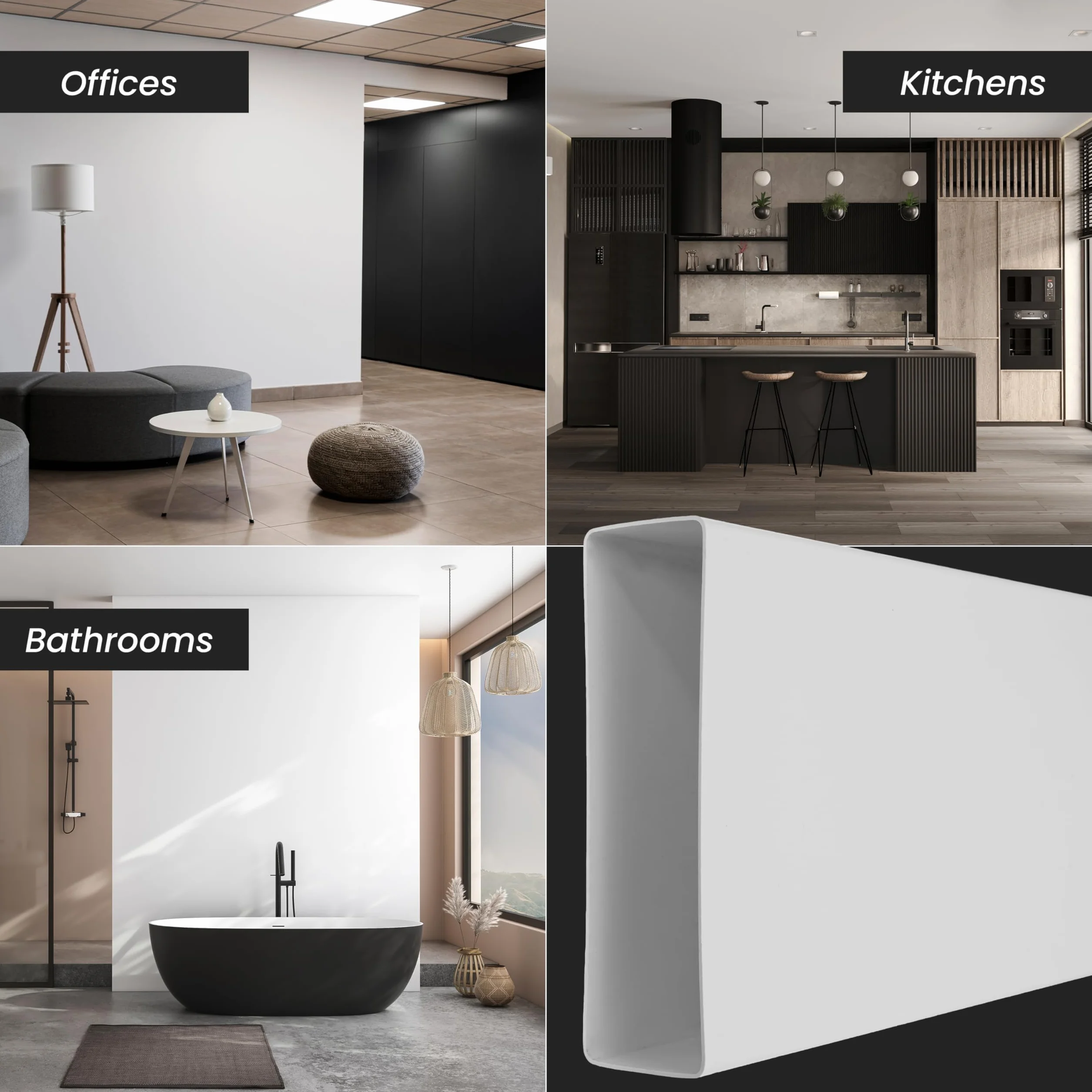 Repa Market Canal plano de 120 x 60 mm, rectangular, de plástico, 1 m de largo, sistema de ventilación, conexión para calefacción, refrigeración, conducto de aire acondicionado, conducto