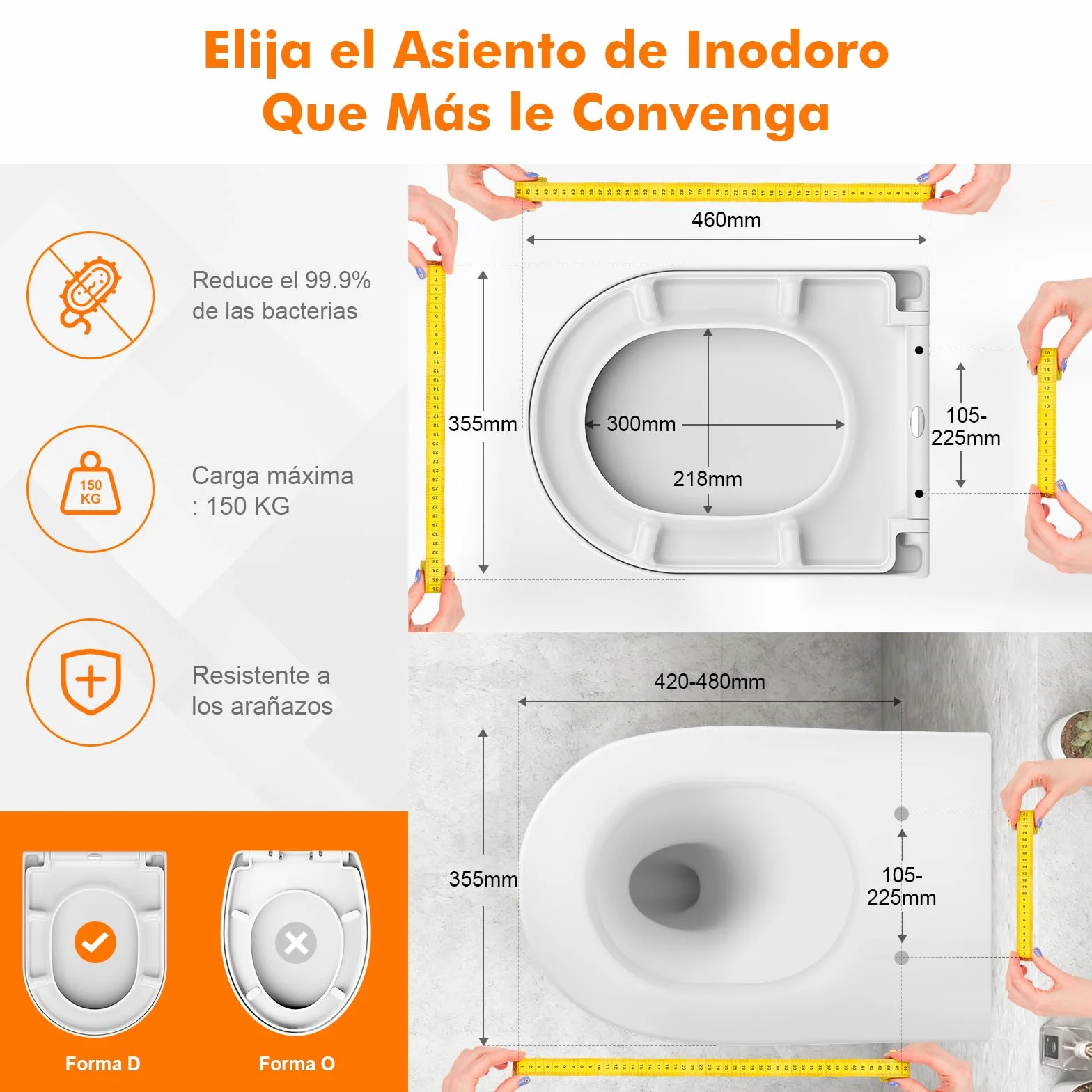GRIFEMA Tapa WC Universal Premium UF Resin Efecto Cerámico Antibacteriana Cierre Suave Silencioso Liberación Rápida