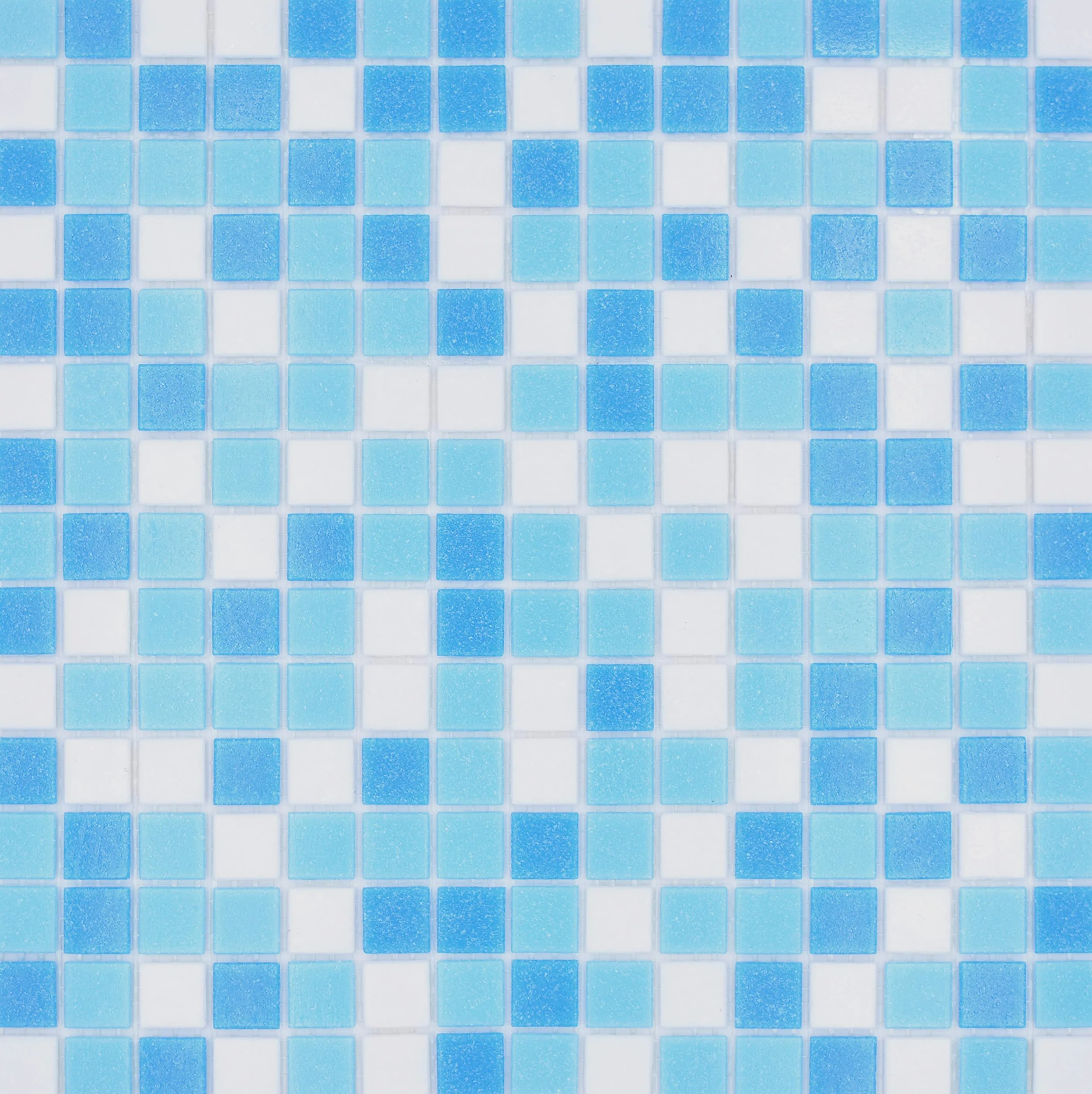 Mosaico de mosaico de cristal, mezcla de vidrio blanco y azul, pegado con papel para piscina, mosaico de piscina