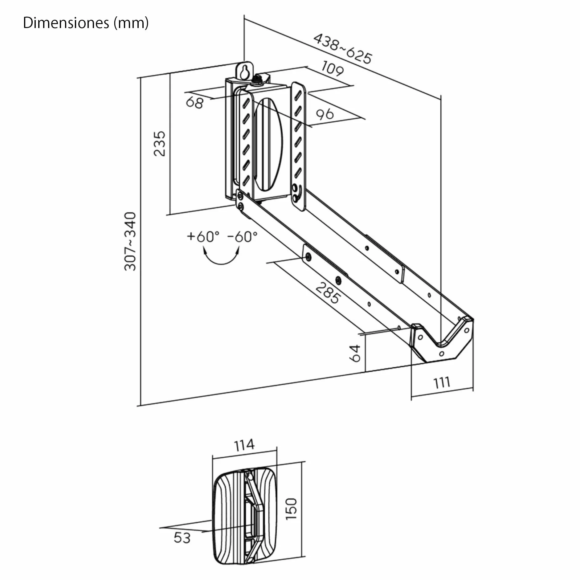 Mimoke Soporte de pared ajustable para bicicleta que ahorra espacio, diseño de elevación fácil con brazo plegable y función giratoria (1 unidad)