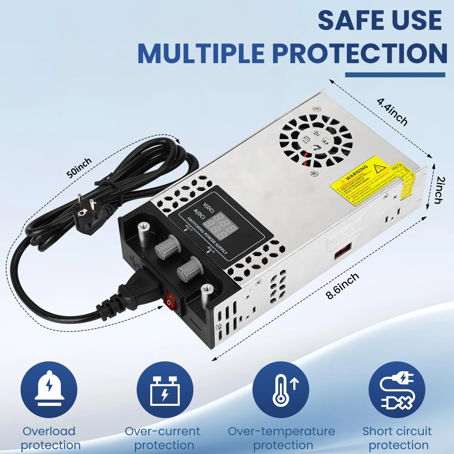 Ajustable Fuente de Alimentación DC 0-60V 10A 600W Transformador, 230V AC a DC 0-60V 10A Fuente Alimentación 600W con Pantalla LED, Muestra claramente dispositivo salida tensión y corriente