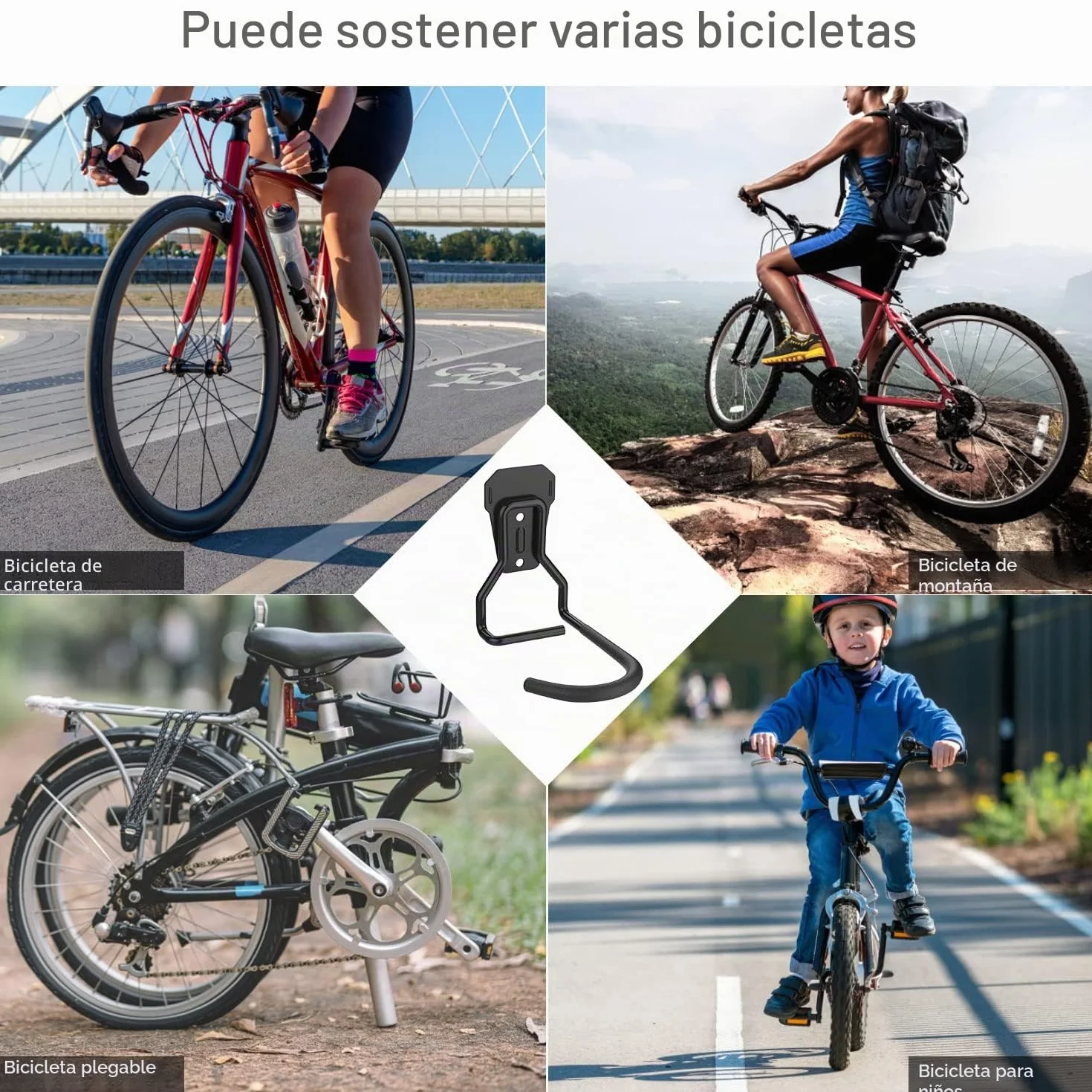 Housolution Gancho Vertical de Pared para Colgar Bicicleta, [2 PZS] Soporte de Pared para Bicicleta de Montaña de Hierro hasta 35kg/77 lbs, Colgador de Pared para Bicicleta con Capa de Goma, Negro