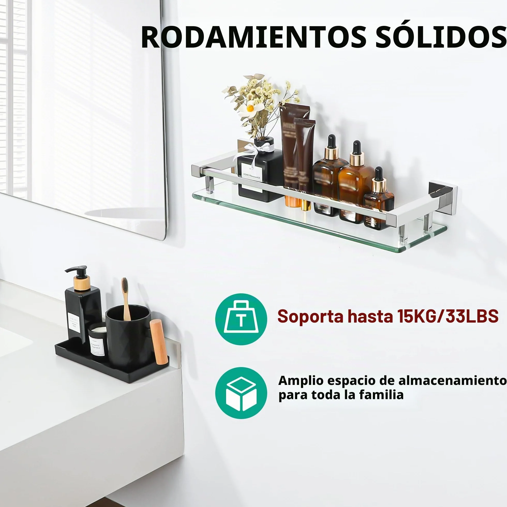 SAYAYO Estanteria Baño, Estanteria Ducha Cristal Pared Accesorios Baño Champú Organizador Baño Pulido Acero Inoxidable Soporte de Ducha de Vidrio para Baño 412mm x 130mm x 70mm, EGC2000-40-C