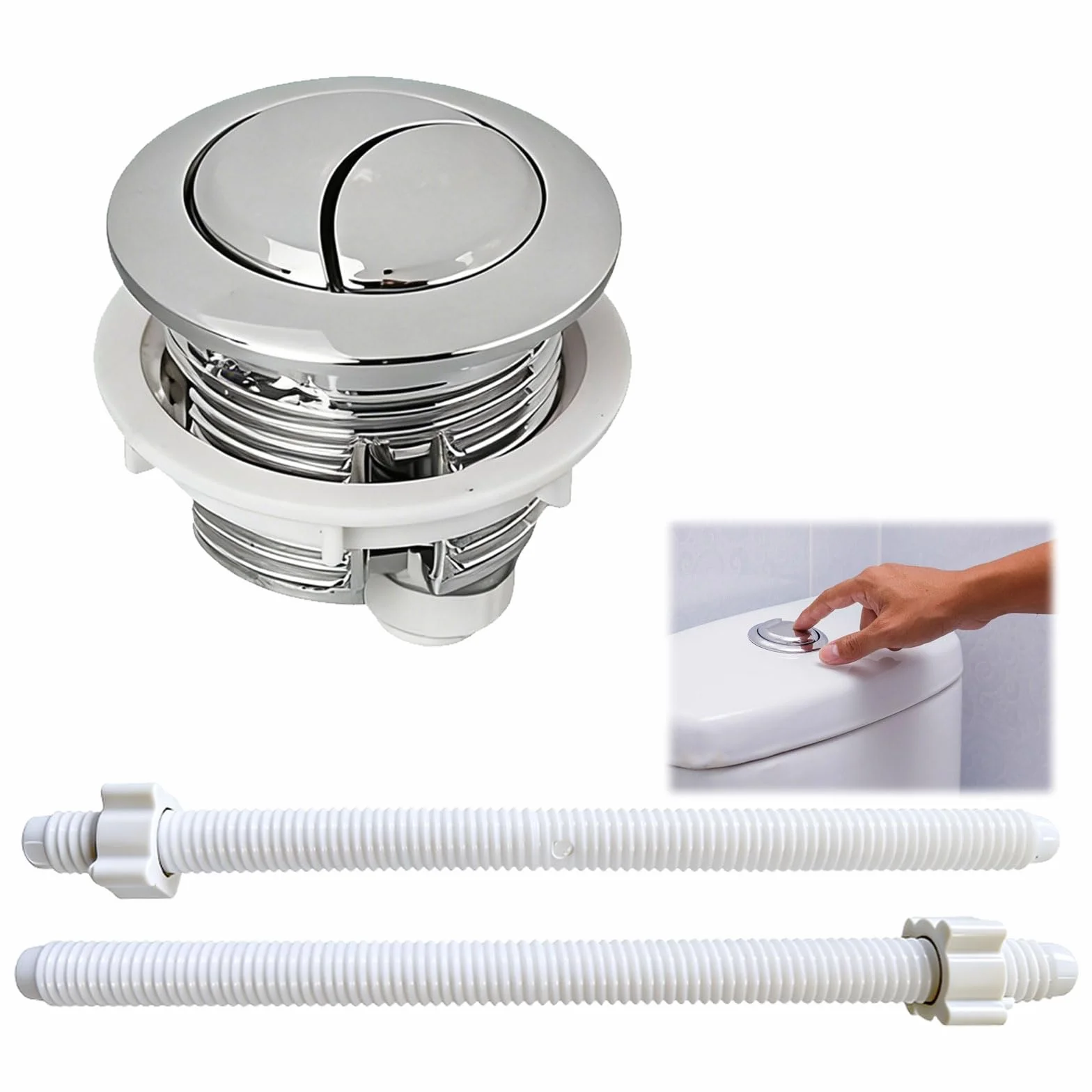 Pulsador cisterna, Botón de Cisterna Universal Rock para Inodoros de Doble Descarga, Accesorio de Baño Resistente y Duradero, Instalación Fácil y Rápida, Incluye 2 Palancas de Control