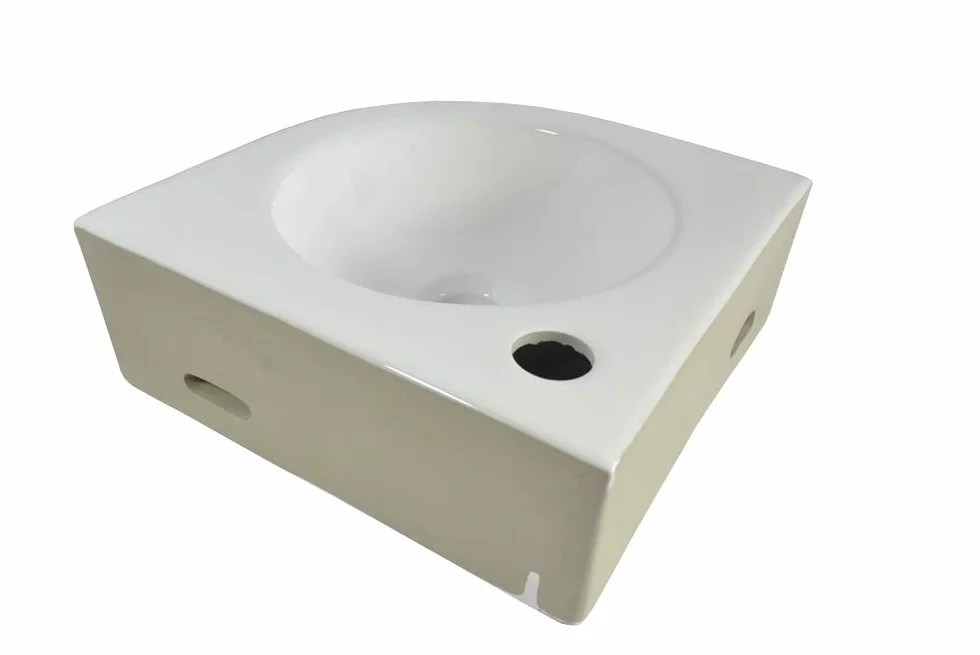 Lavabo de esquina de cerámica para esquina, color blanco, para colgar en la pared, ovalado, semicircular, aprox. 30 cm, WP030