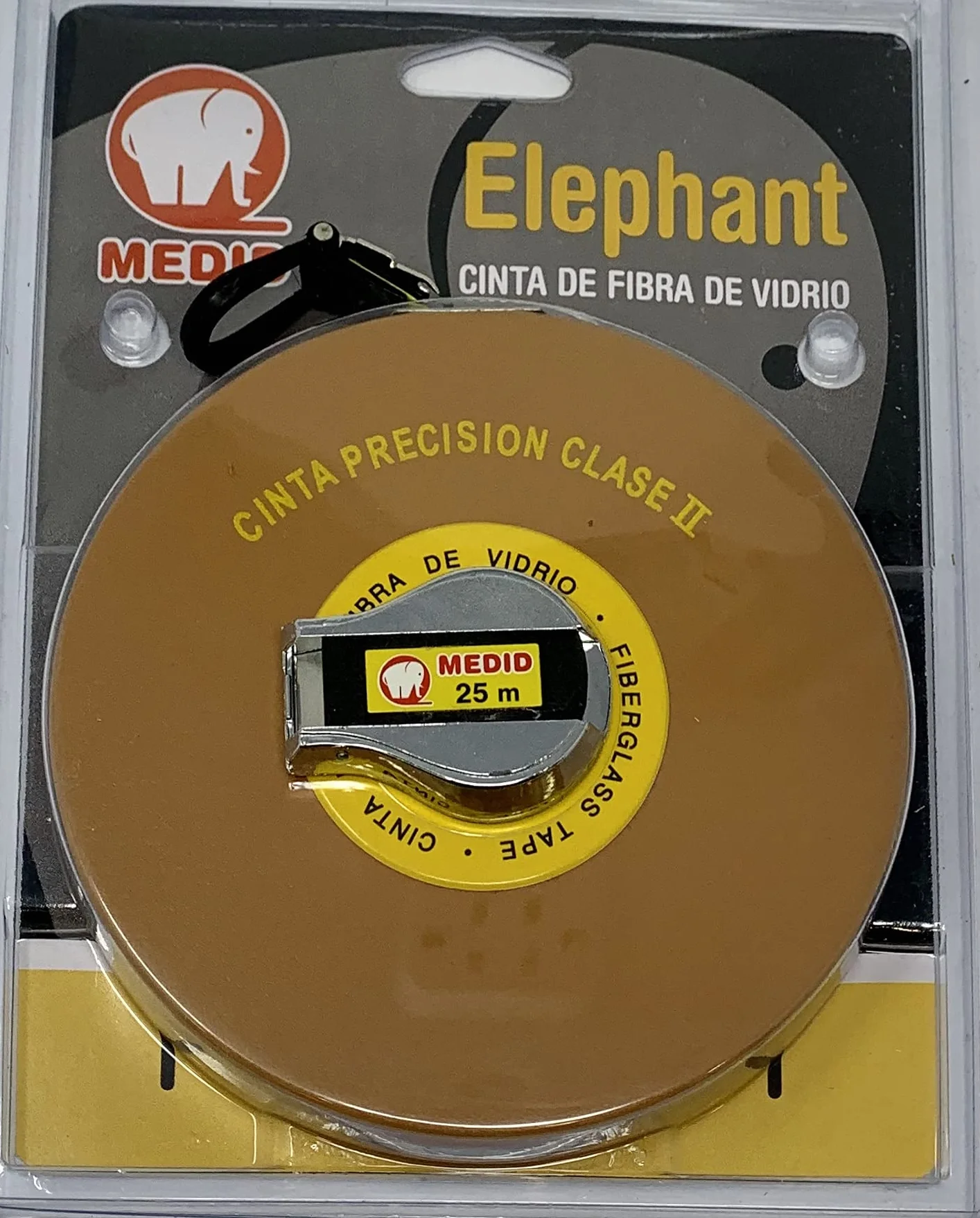 Medid MD/136025 Cinta métrica con estuche metálico recubierto, fibra de vidrio en clase II, doble precisión, 25 m