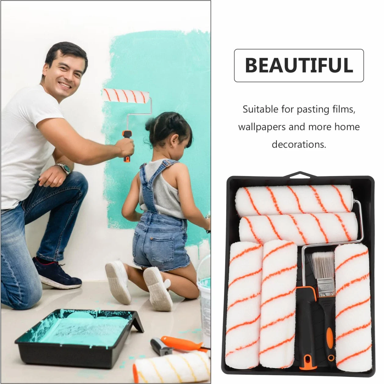 Juego de Rodillos de Pintura 8 Piezas para Retocar Esquinas y Superficies | Poliéster, Mango Flexible Tpr y Cuerpo Abs, para Marco de Ventana y Mueble, Uso Profesional o Principiante Color Aleatorio