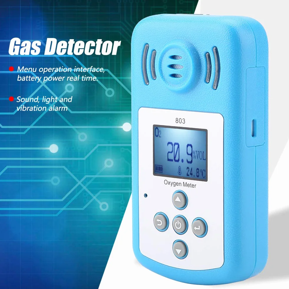 Detector de Oxígeno Portátil 0~25% VOL Medidor de Gas O2 con Alarma Pantalla Digital