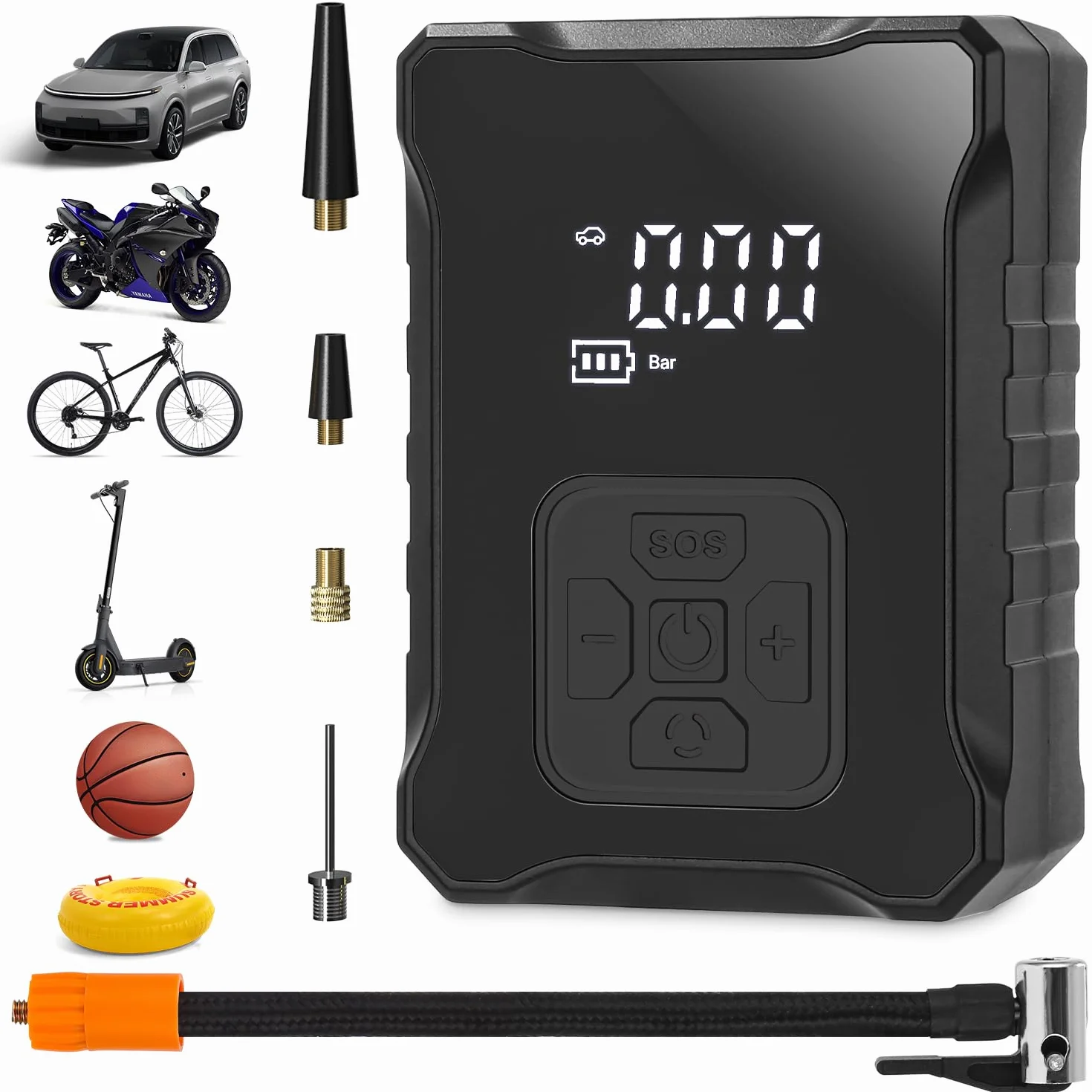 Hinchador de aire eléctrica, mini compresor de aire de 150 PSI Bomba de bicicleta eléctrica con pantalla LED digital Luz LED Compresor de batería de 3600 mAh para automóvil, bicicleta, motocicleta, b