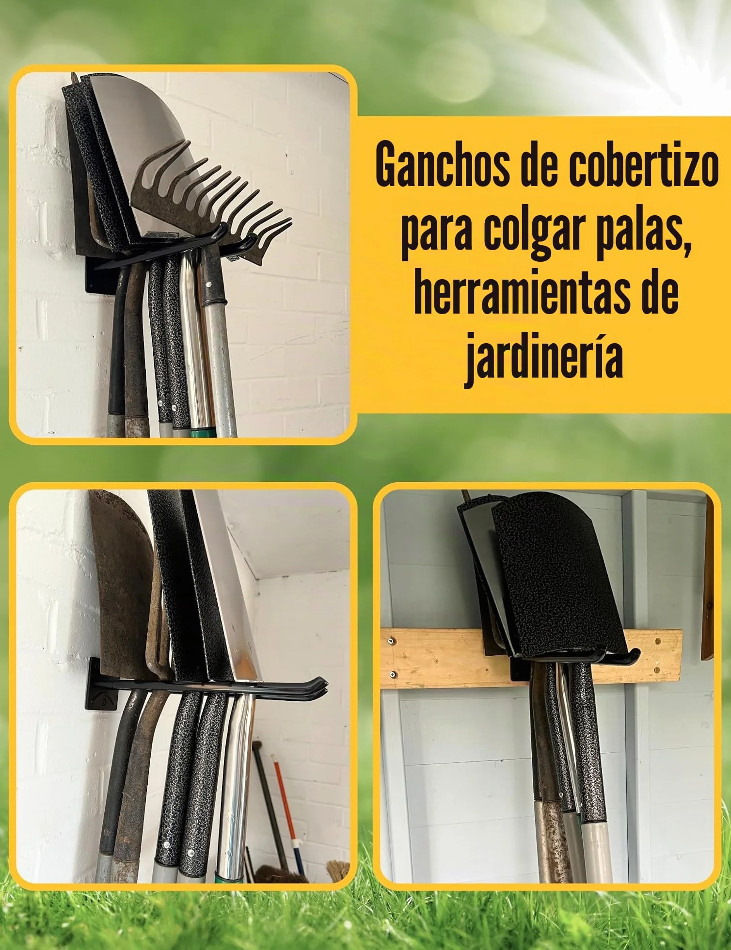 Ganchos Pared Largos para Garaje - ganchos para colgar herramientas, Soporte Pared Bicicleta y organizador herramientas jardin