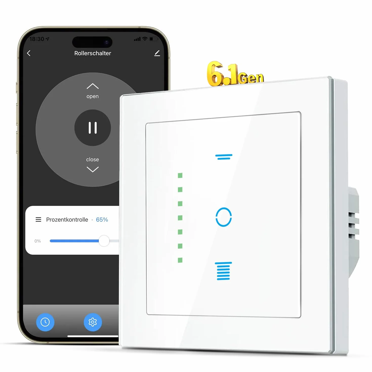 SMARTERCURRY Interruptor de persiana enrollable WLAN [6.1Gen], interruptor inteligente temporizador, seguridad para niños, control de persianas enrollables compatible Alexa/Google, 1 pieza | Blanco