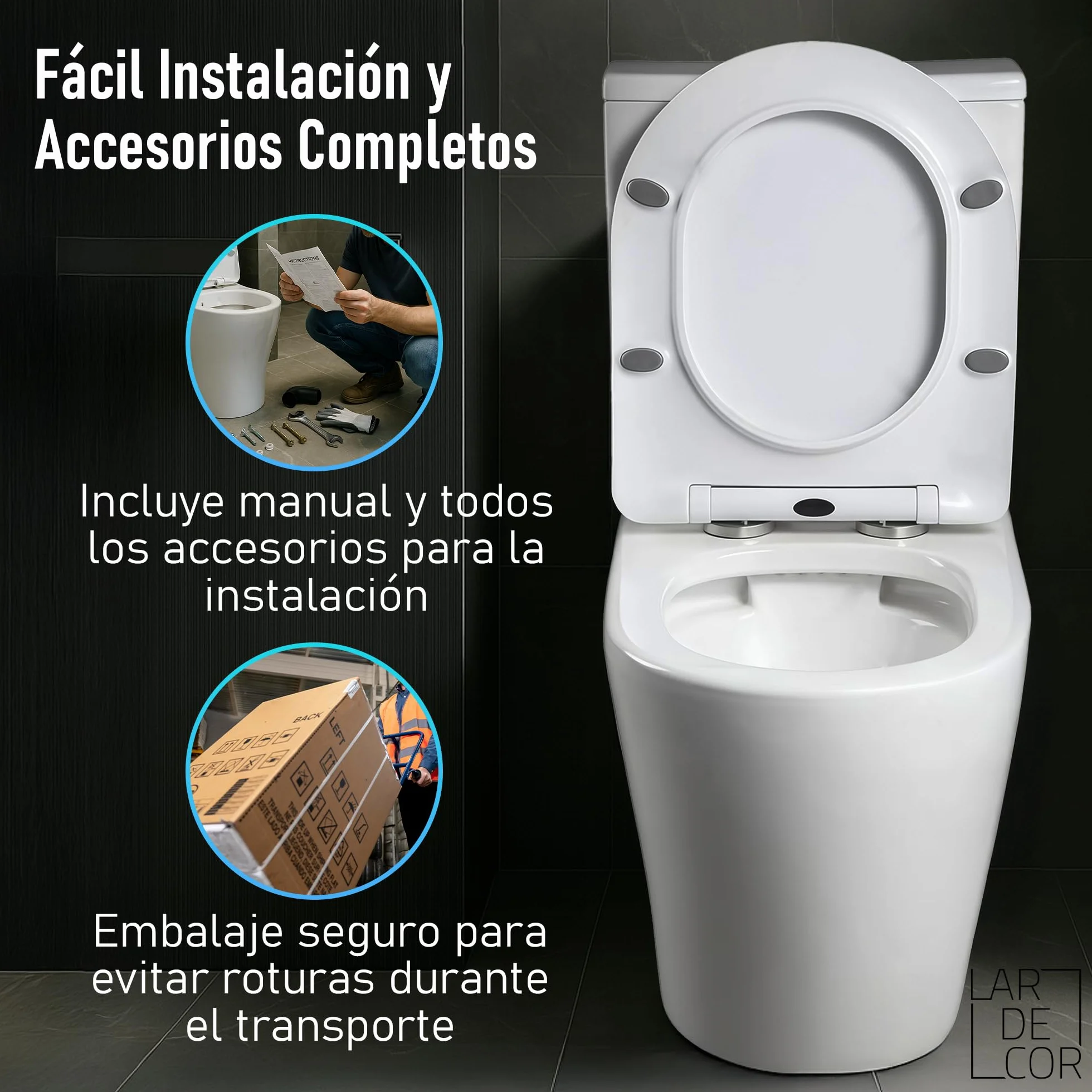 WC Inodoro Completo con Sistema Rimless Antibacterias | 605×370×800 mm | Váter de Baño de Cerámica, Tapa Dura Extrafina UF Amortiguada, Retrete de Doble Descarga y Ahorro de Agua (Blanco)