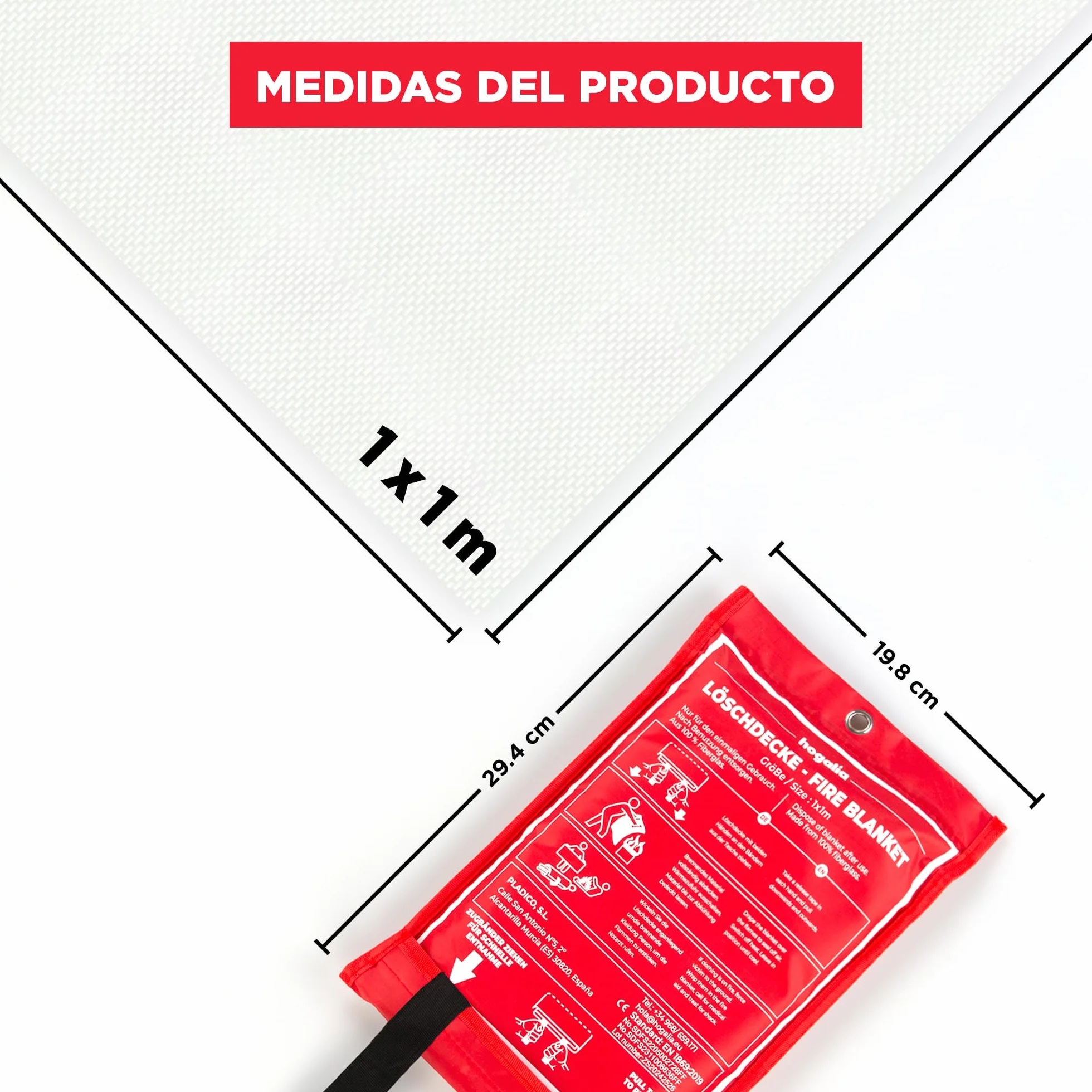 Manta Ignífuga Homologada 100x100 cm para Cocina Barbacoa Emergencias