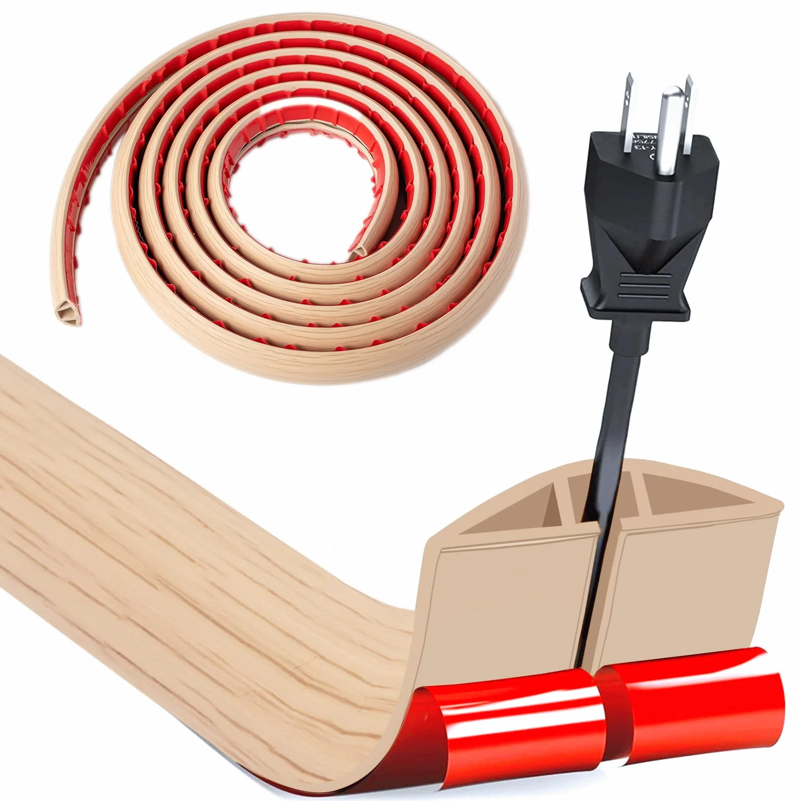 Canal de Cable Flexible, Grano de Madera, 1.0m x 5cm, PVC, Protección de Piso, para Oficinas, Apartamentos, Almacenes, Hoteles (Caoba, 3m x 3cm)