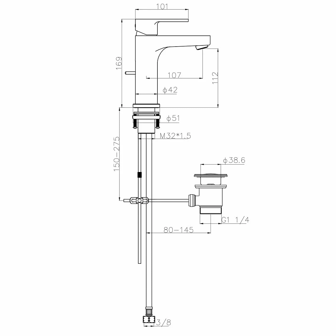 Grifo de Baño Con Barra de Tracción, CECIPA Grifo Lavabo Sencillo, Grifo Baño Cromado, Altura del Caño 112mm, Grifo Monomando Lavabo de Latón, Grifo de Lavabo Diseño Clásico | Grifo monomando para baño, grifo mezclador para lavabo, ahorro de agua