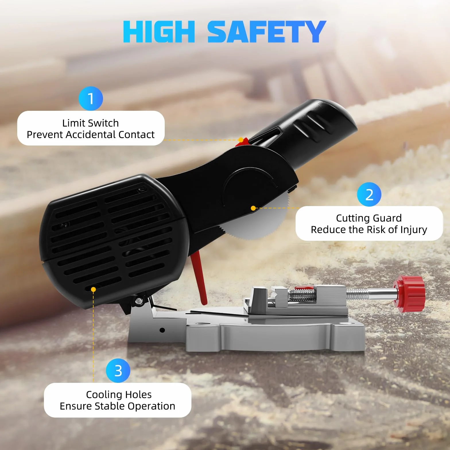 Sierra ingletadora, 90 W, minisierra de 6000 rpm, con herramienta de sujeción, ángulo de corte de 0-45° para cortar madera, metal