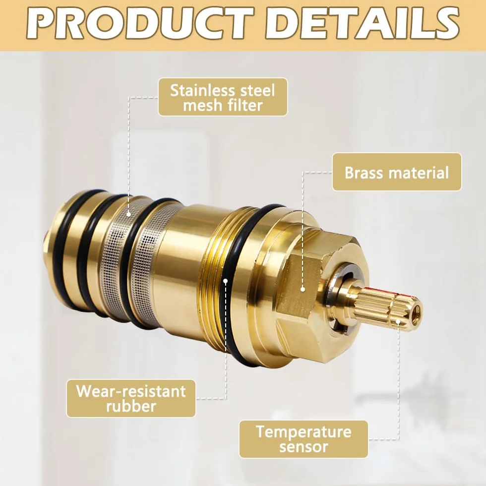 94282000 Cartucho Termostático de Latón Unidad de Control de Temperatura 3/4" Cartucho de Válvula de Ducha Termostática Apto para Ducha Hansgrohe Ecostat, Termostatos de Dos y Tres Orificios
