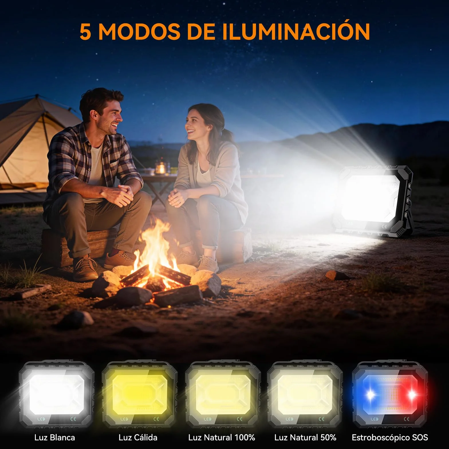 150W Foco LED Recargable Solar, 5 Modos Luz de Trabajo Portátil USB 16000 lm, Foco LED Bateria 16000 mAh, IP66 Impermeable foco solar portatil Magnética para Camping, Trabajo, Pesca, Emergencia