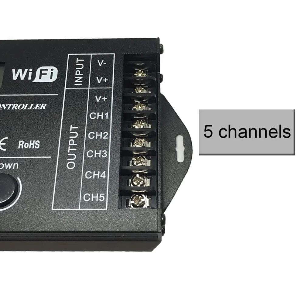 DC 12 V 24 V WiFi RGB Time Programable LED Controller TC421 5 canales 20 A ánodo común programable LED Strip Dimmer