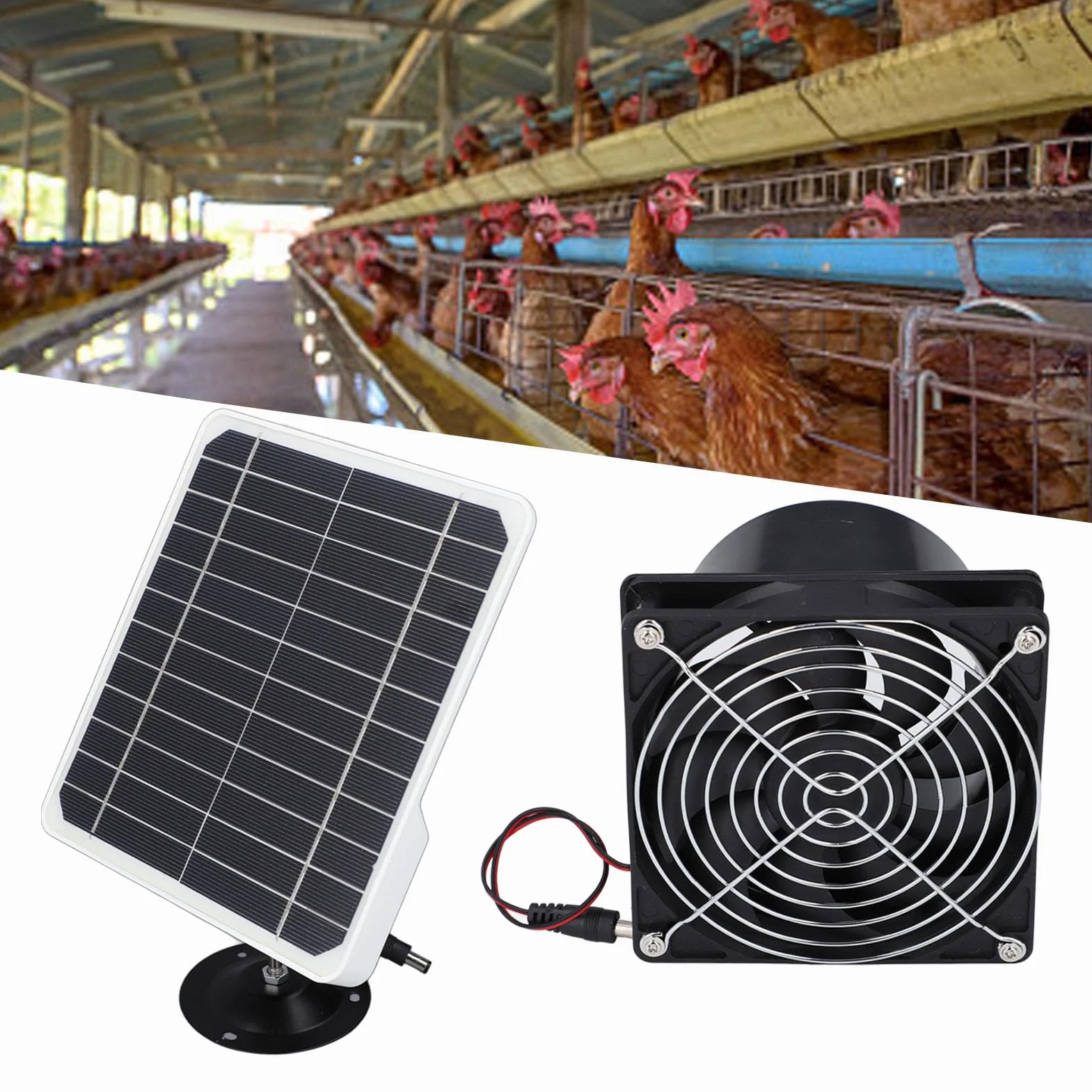 Kit de Ventilador de Ventilación Solar con Panel de 50 W, 12 V, Extractor de Techo de 6,5 Pulgadas para Invernadero, Gallinero, Cobertizo, Edificios Al Aire Libre, Recintos para Mascotas