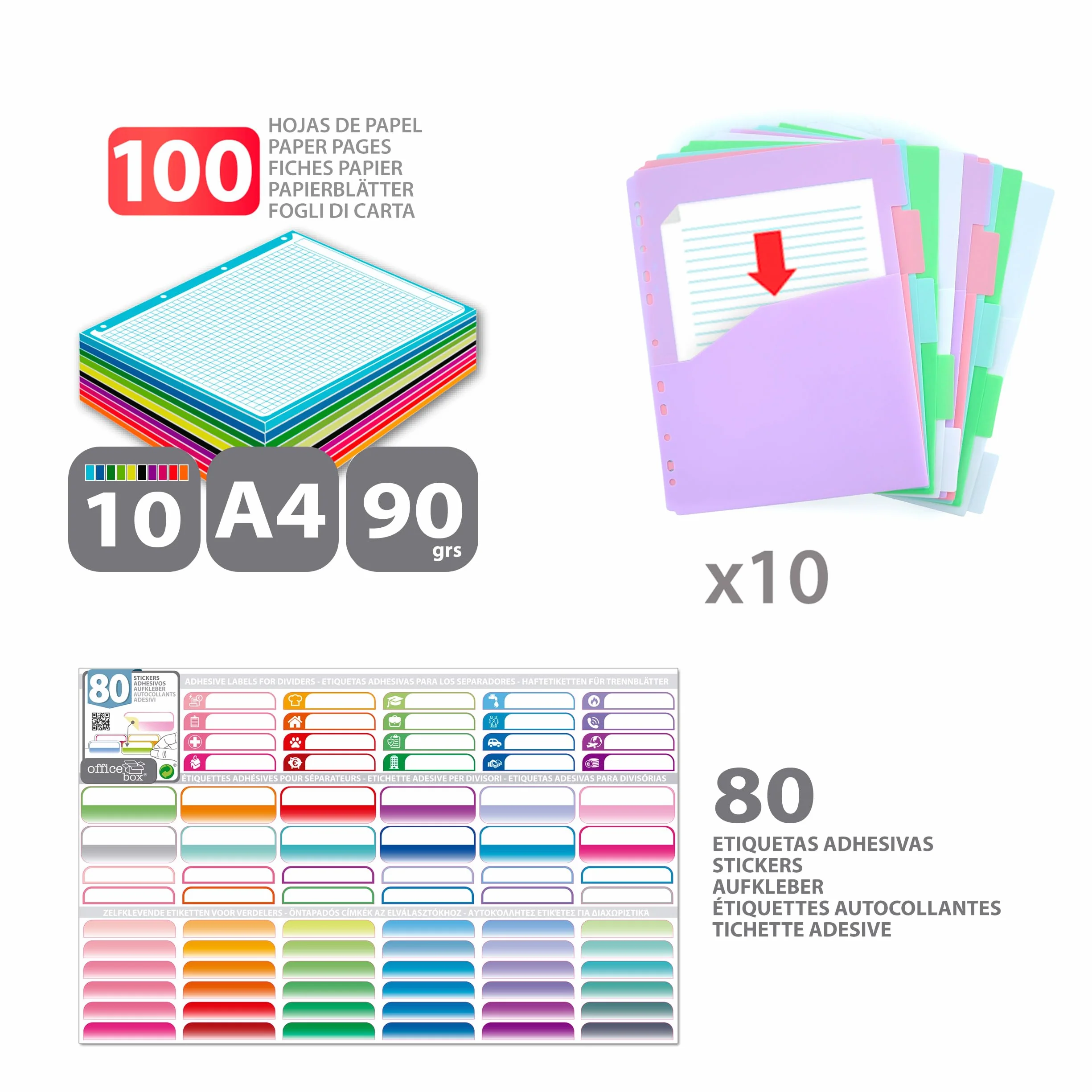 Office Box Carpeta 4 Anillas A4 Blush Pastel Azul Blush con 100 Hojas y Separadores