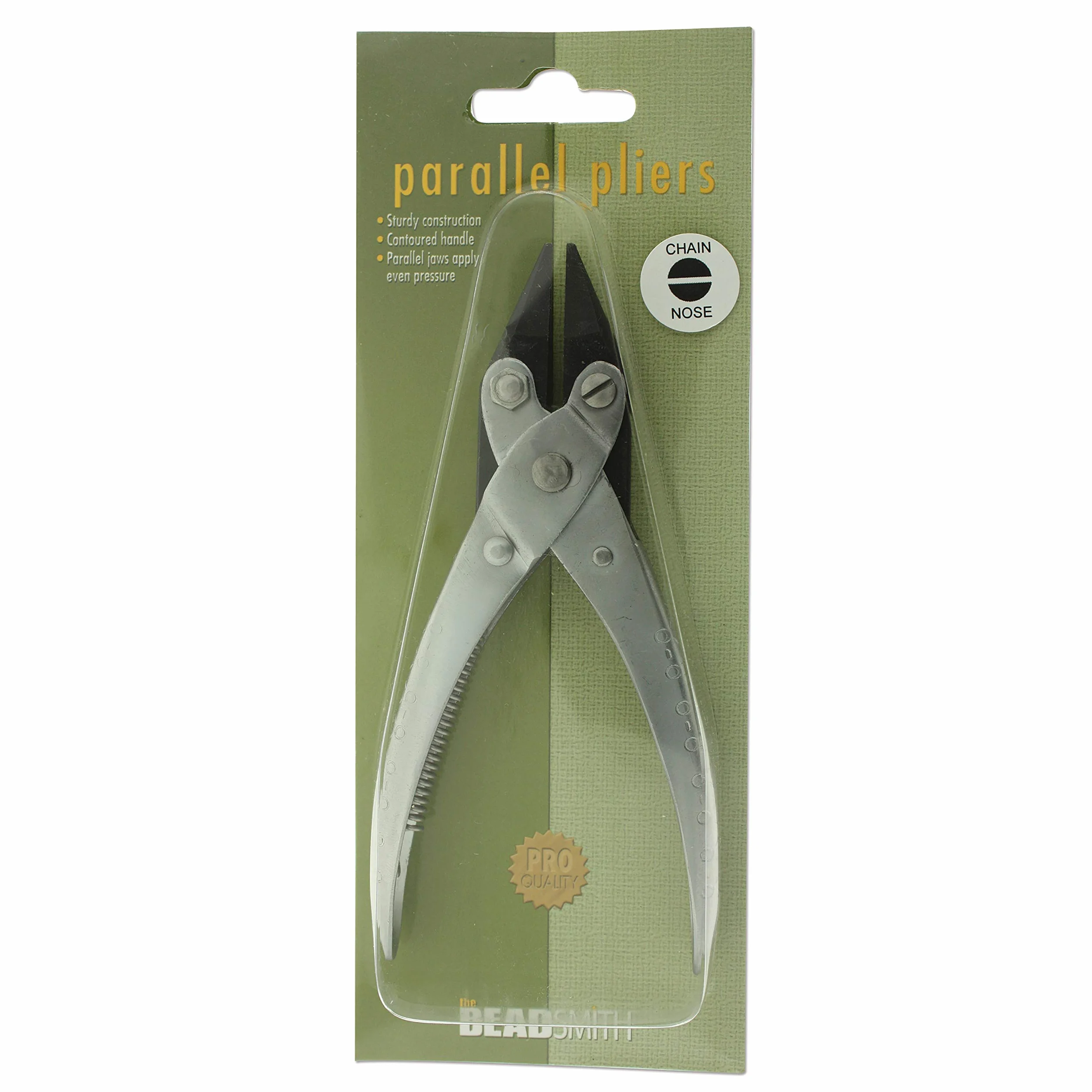 The Beadsmith Alicates paralelos de punta de cadena con resorte, 5.5 pulgadas (140 mm), agarre plano para hacer joyas, alambre y reparación