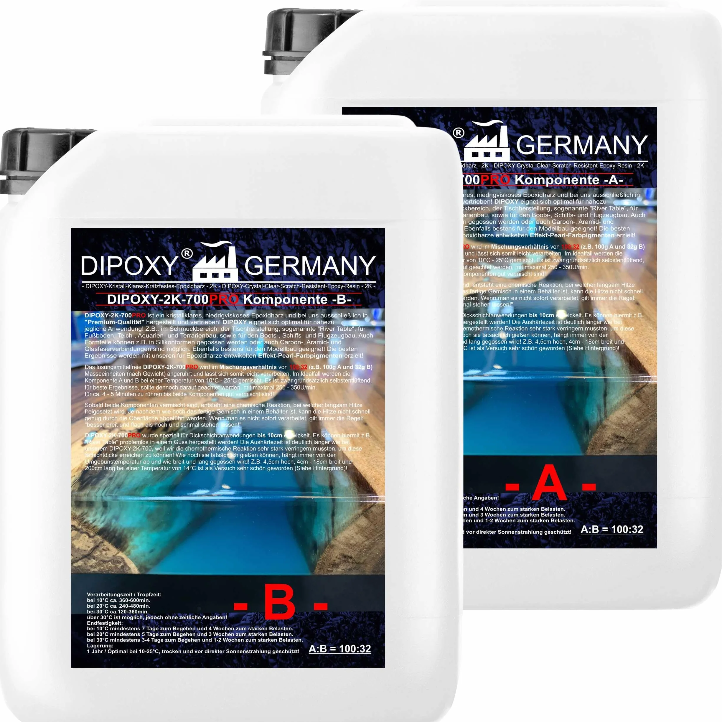 10,56kg DIPOXY-2C-700PRO - Resina epoxi de 10 cm transparente con gel epoxi de resina moldeada con cristal PRV para mesa suelo de madera, fibra de azulejos.…