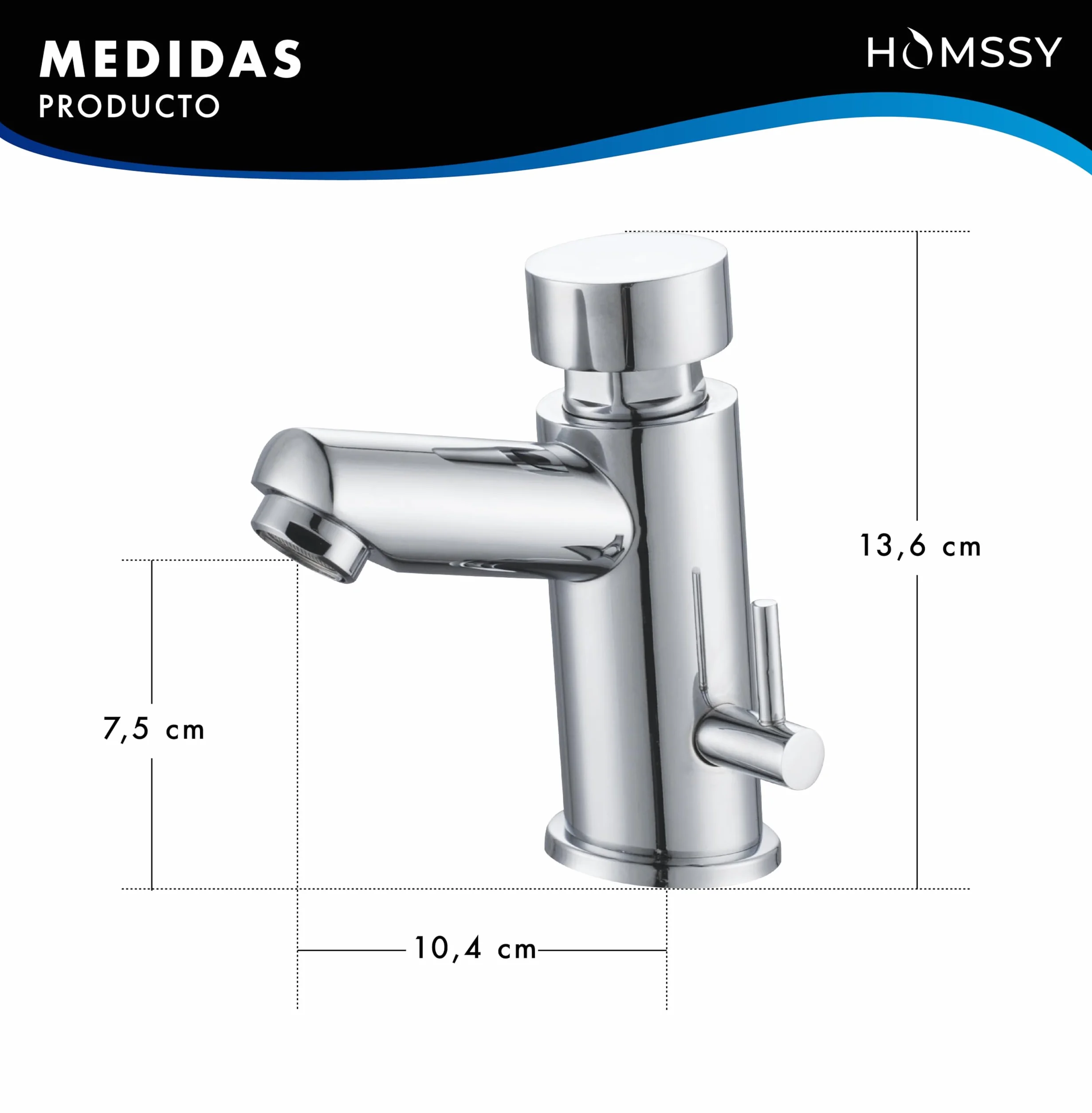 Grifo Temporizado para Lavabo, 2 Aguas (Agua Caliente y Fría), Diseño Cromado, Control Eficiente de Agua