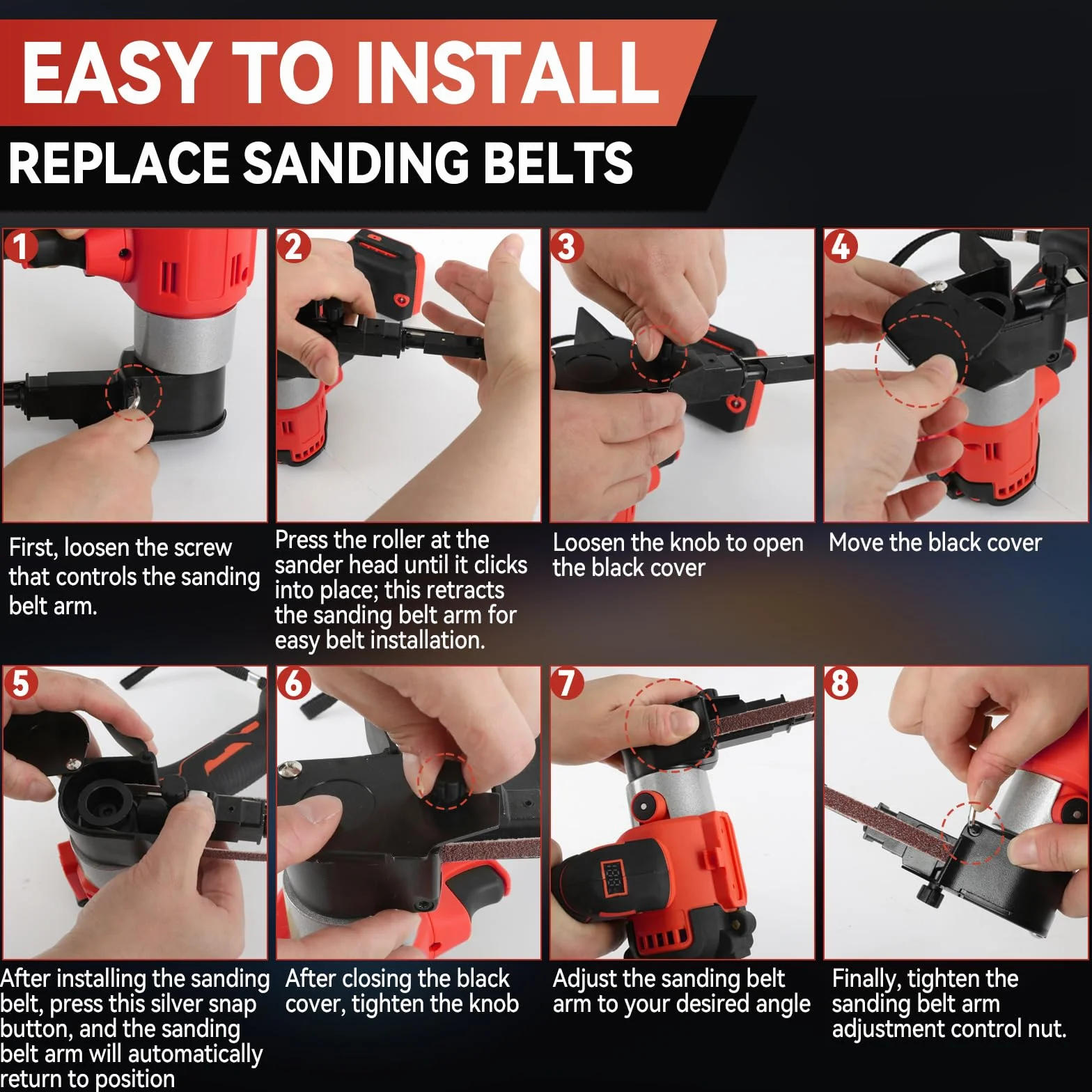 Lijadora de banda inalámbrica compatible con Milwaukee 18V, 13000 RPM 360° sin escobillas Mini Lijadora Inalámbrica Eléctrica con Velocidad Variable, 20 tiras abrasivas para Lijar