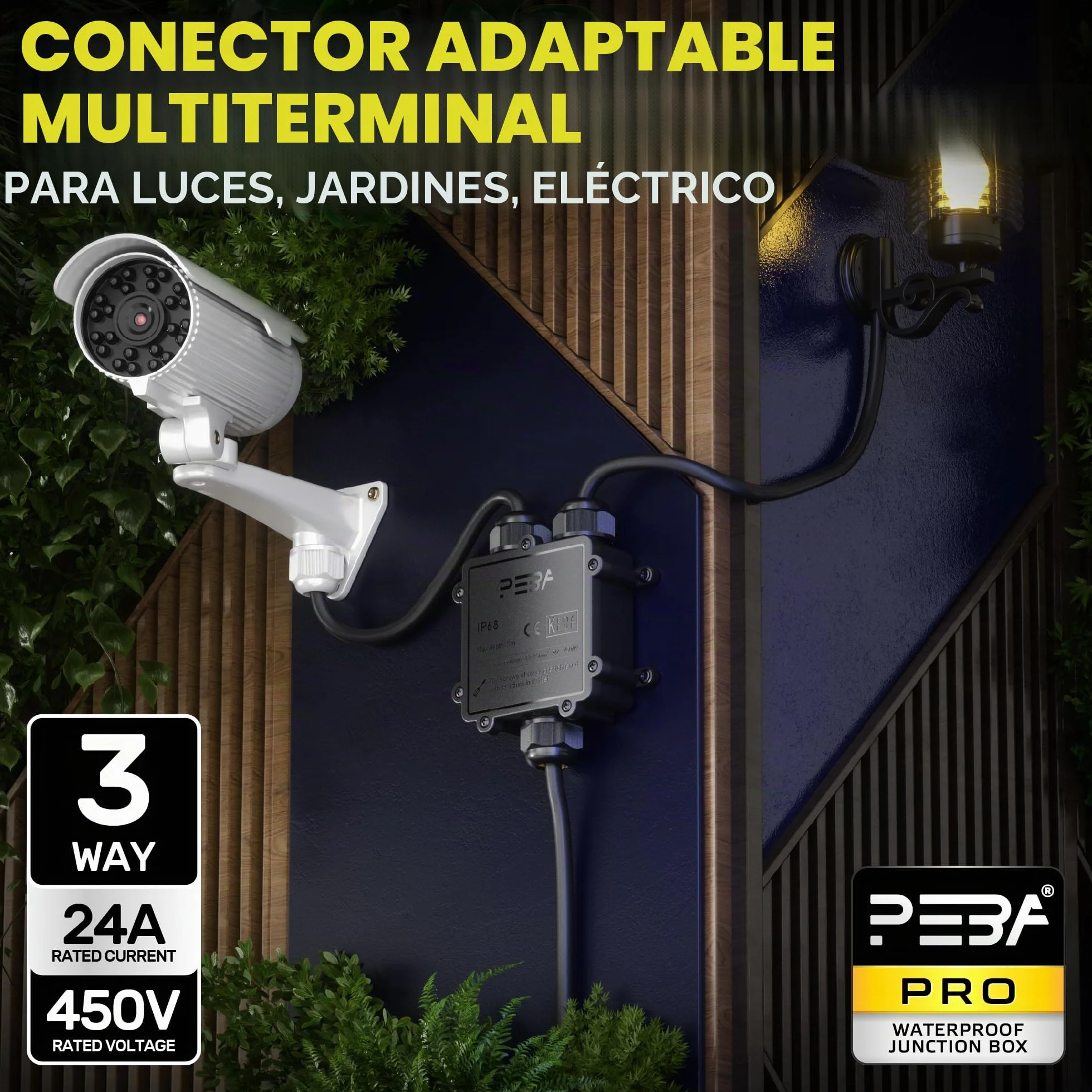 PEBA® Cajas de Conexiones Impermeables IP68, Conector de cable estanco,Caja de conexiones de conector de cable Exterior de 3 vías, Apto para cables Ø4-14 mm Caja Conexiones Negro,1 piezas
