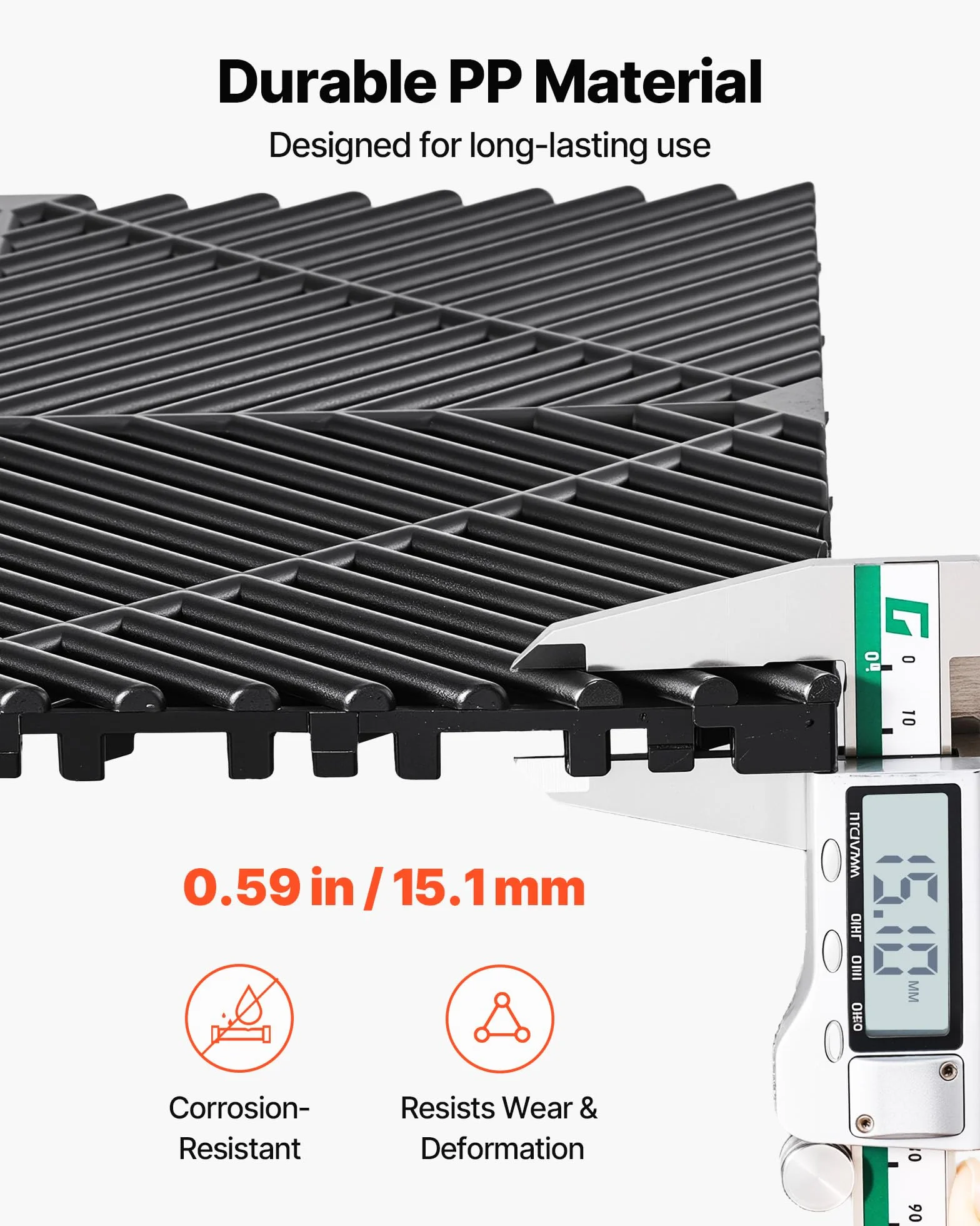 VEVOR Baldosas para Garaje Entrelazadas, 310 x 310 mm, Paquete de 12 Piezas, Azulejos de Drenaje de Polipropileno, Autoventilado, Antideslizante, Suelo Modular para Cocina Piscina Baño, Color Negro