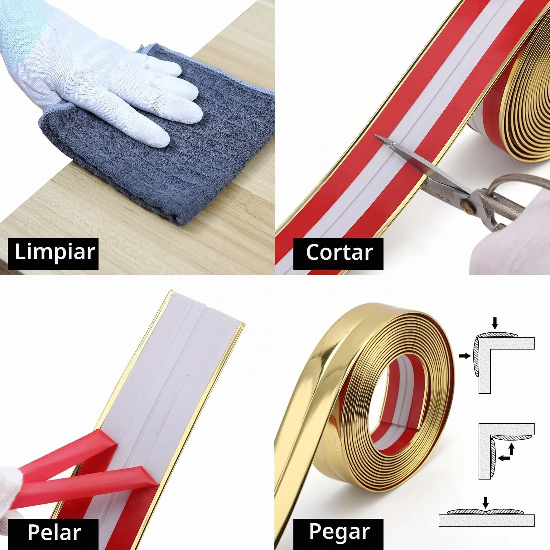 Trimold Brillante Dorado Moldura Multifuncional para Pared 5m x 2cm