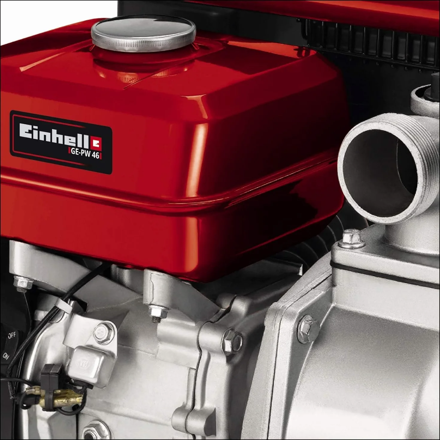 Einhell Bomba de agua a gasolina GE-PW 46 (4,6 kW, motor de 4 t., caudal máximo 23.000 l/h, depósito de 3,6 l, fusible de bajo nivel de aceite, incl. adaptador p. conexión de manguera/rosca exterior)