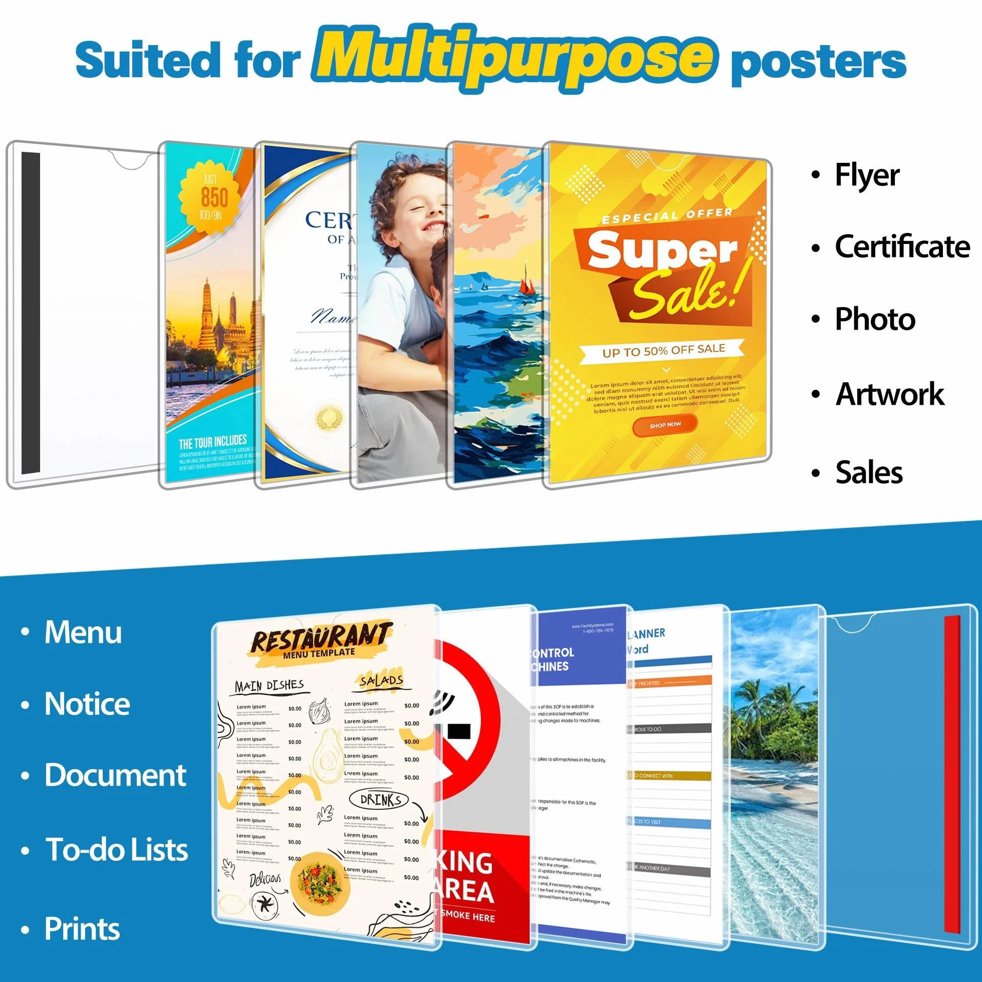 Soporte de Pared A4 Magnético y Adhesivo, Pack de 2 – Expositor Acrílico Transparente para Carteles