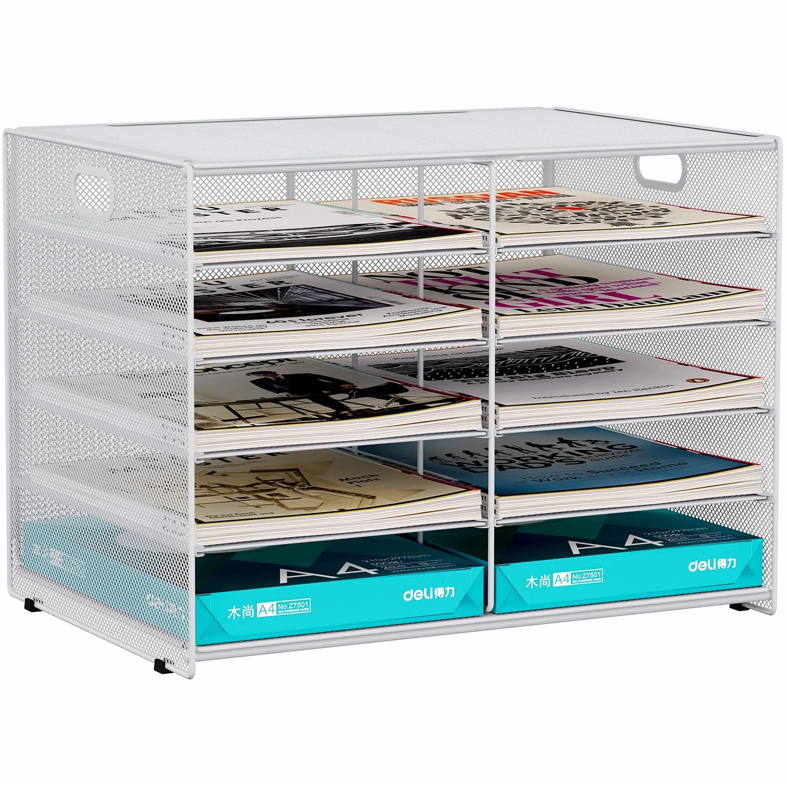 EasyPAG Metal Malla A4 Bandeja Archivador Organizador Escritorio, Blanco