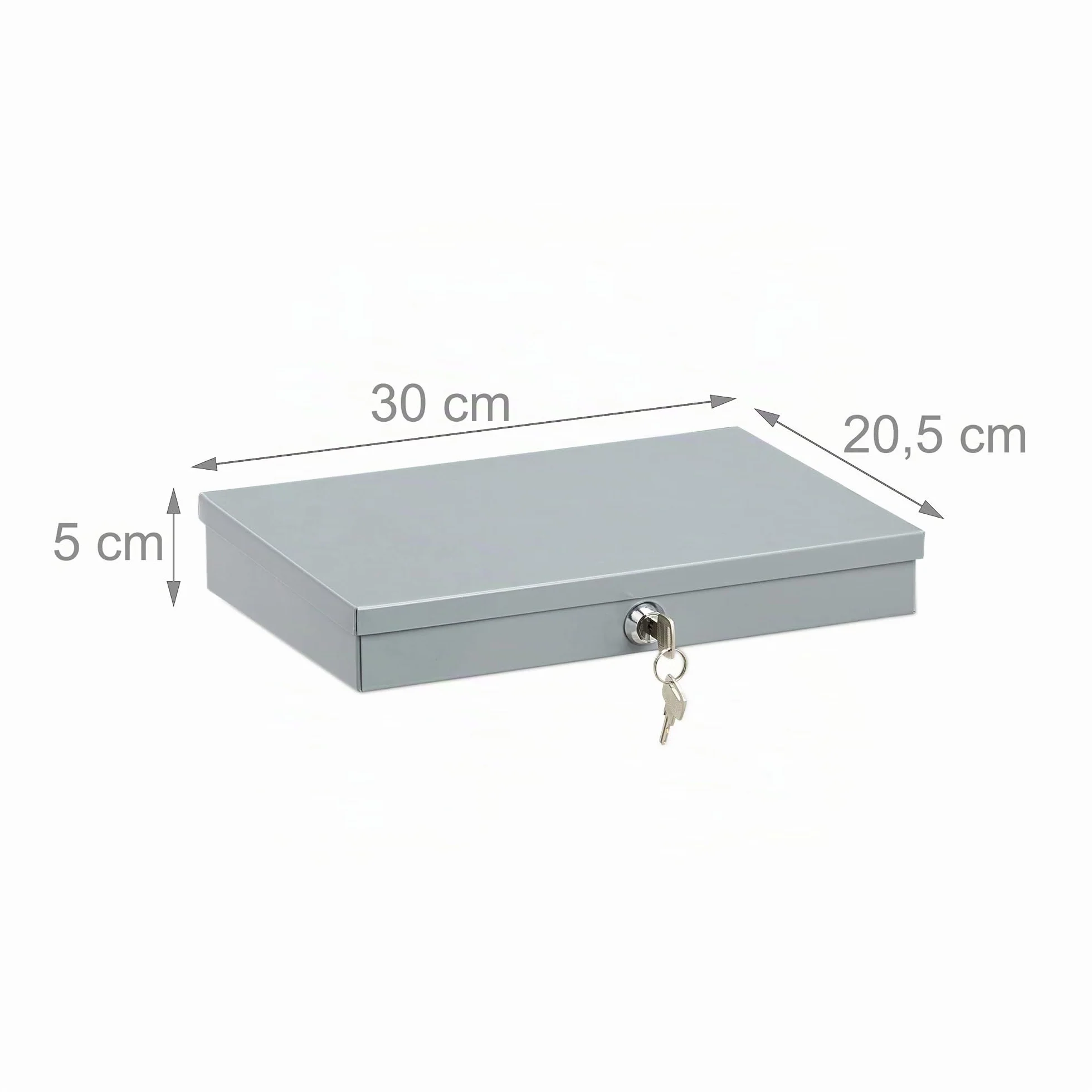 Relaxdays Caja Fuerte Portátil 2 Llaves, Caja Dinero Baja, Caja Caudales, Acero-Plástico, 5x30x20 cm, Gris