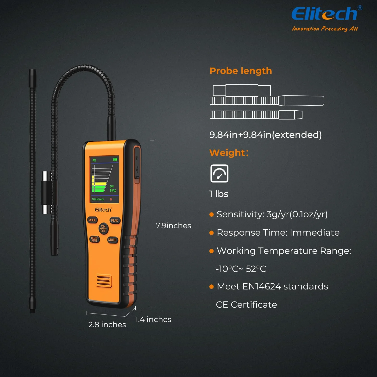 Detector de Fugas de refrigerante Elitech IR-200 2 en 1 Probador de Alta sensibilidad con Sensor Dual de diodo infrarrojo y calentado Vida útil de 10 años