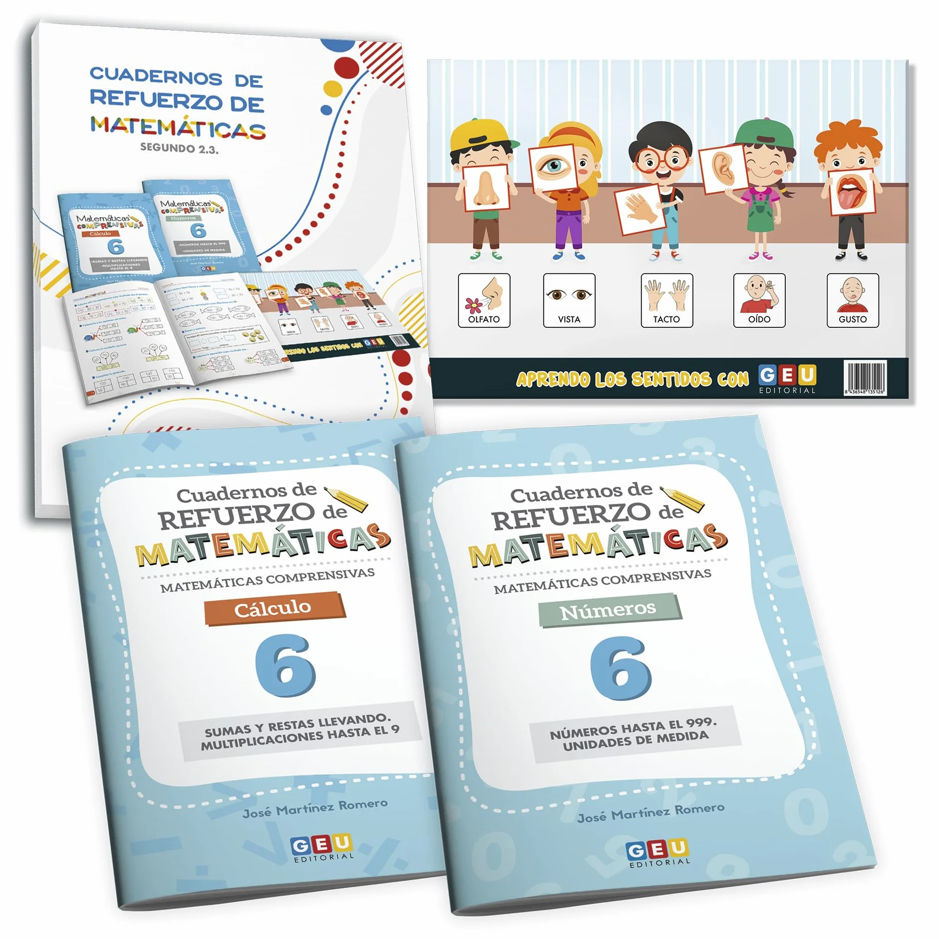 Pack Matemáticas Comprensivas 2º Primaria 3º Trimestre: Cuadernos Números 6, Cálculo 6 y Lámina Sentidos