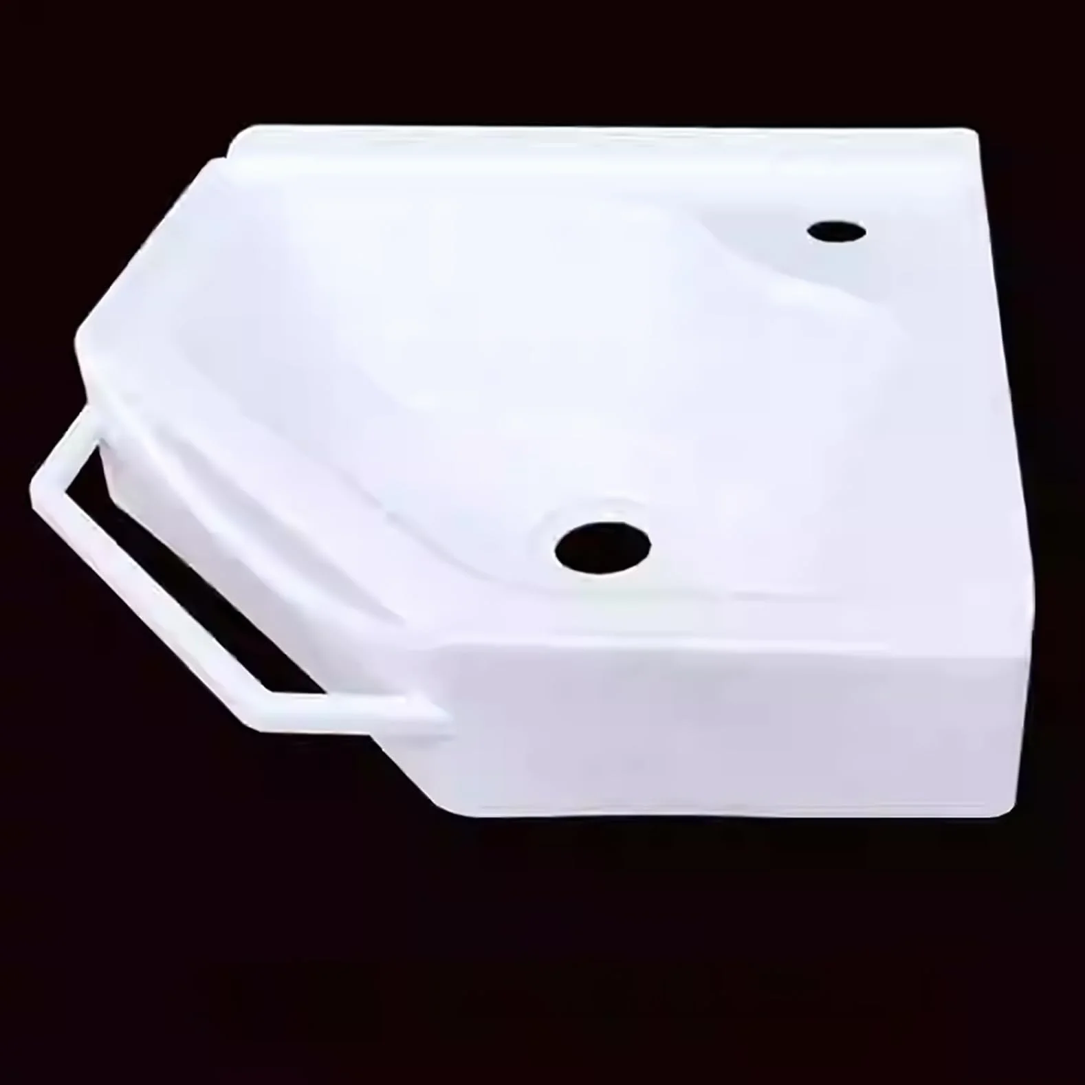 Fregadero esquinero de pared de 38 x 20 x 10 cm, de plástico, color blanco, para invitados, baño, camping, jardín, sótano, construcción, fregadero compacto para lavar a mano