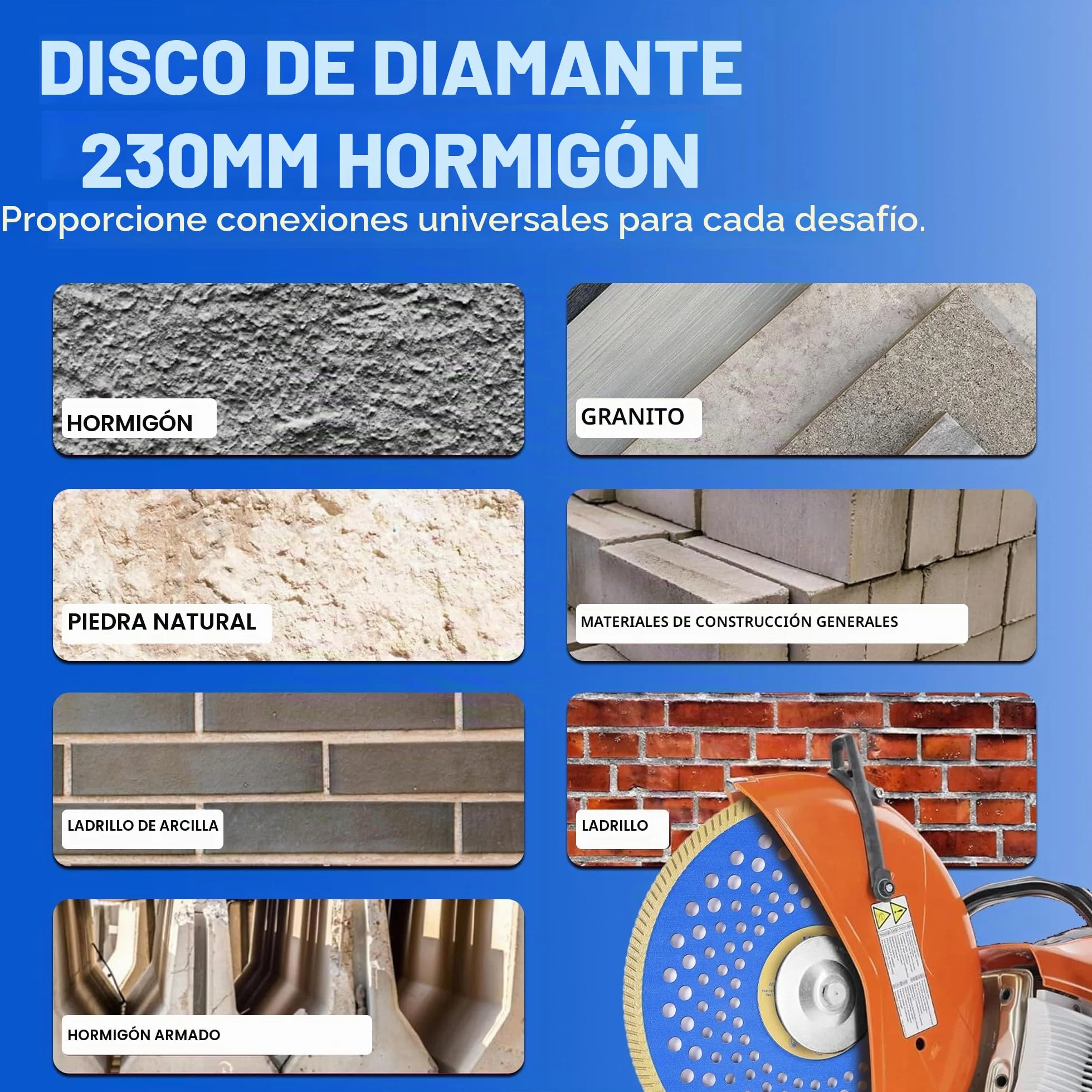 HERZO Disco de Corte de Diamante 230mm para Amoladora Angular, Disco de Corte de Diamante para Hormigón, Hormigón Armado, Piedra, Ladrillo